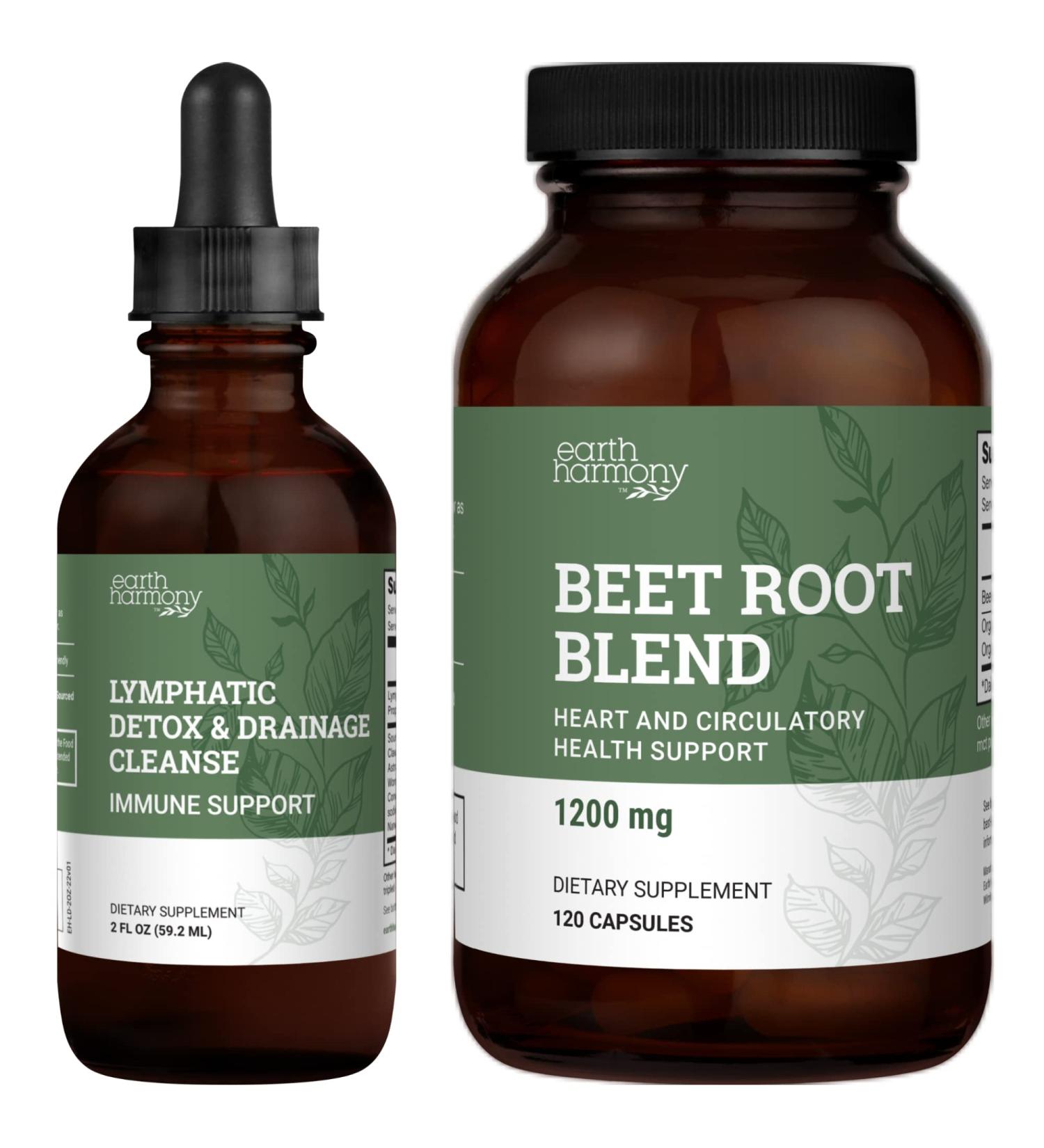 Earth Harmony Lymphatic Drainage Detox & Beet Root Powder Capsules - 2 Fl Oz & 120 Capsules - Buy Online on GoSupps.com