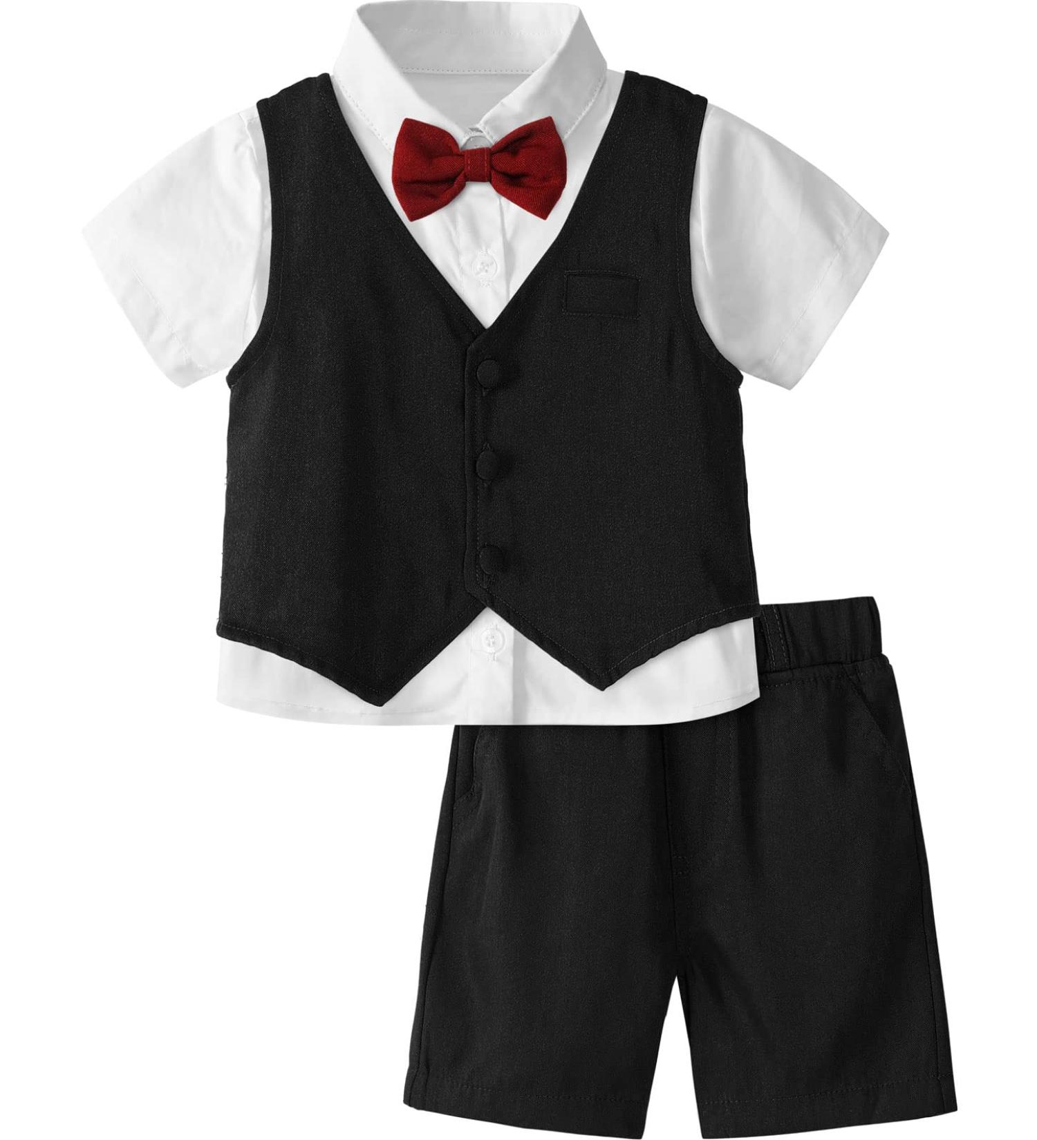 Mint Green Baby Boys Gentleman Suit Set | Shirt, Bowtie, Waistcoat & Shorts | Size 4-5 Years | Black - Buy Online on GoSupps.com