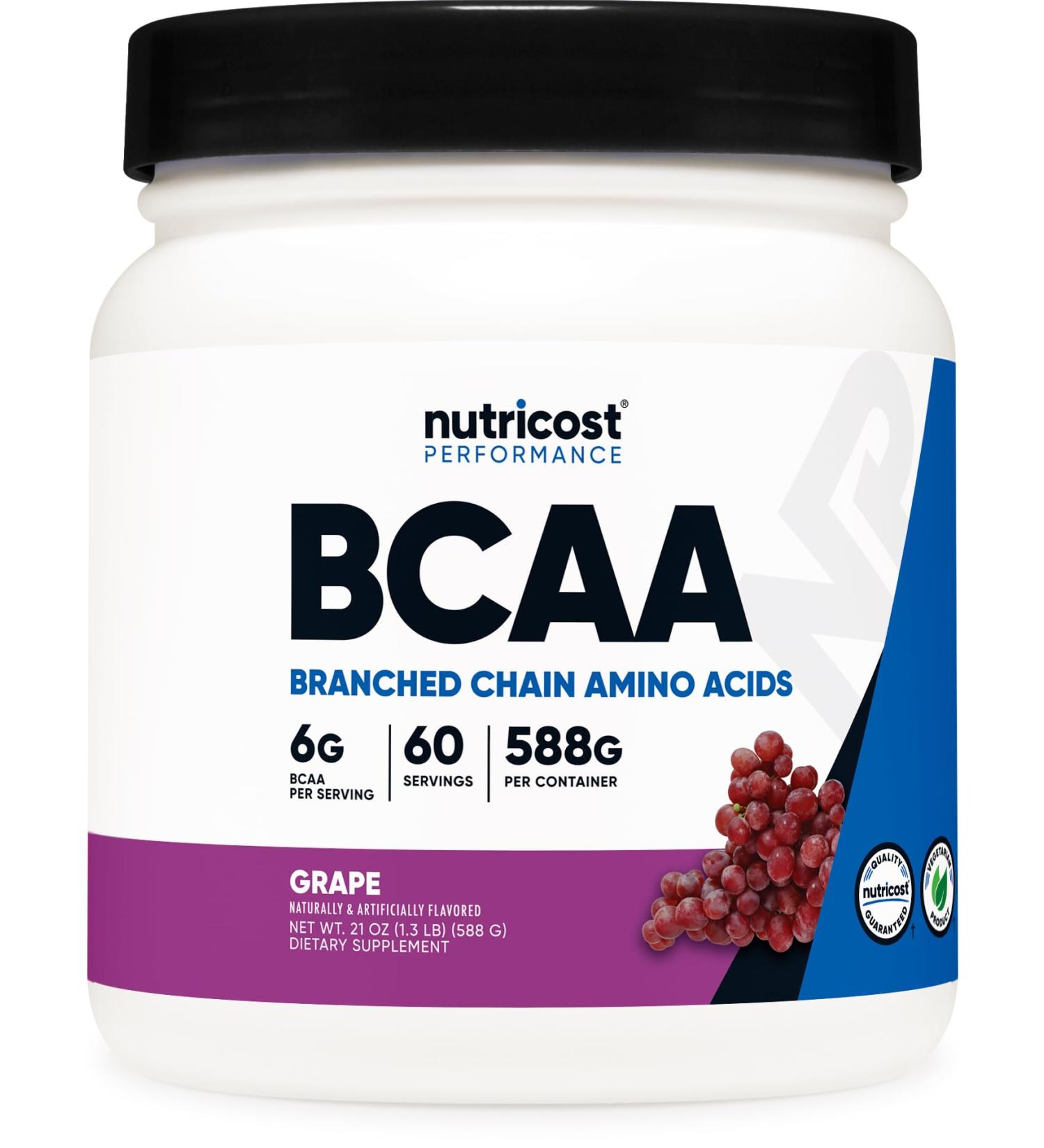 Nutricost BCAA Powder (Grape) - 60 Servings 2:1:1 Ratio Vegetarian Non-GMO & Gluten Free | International Shipping Available - Buy Online on GoSupps.com
