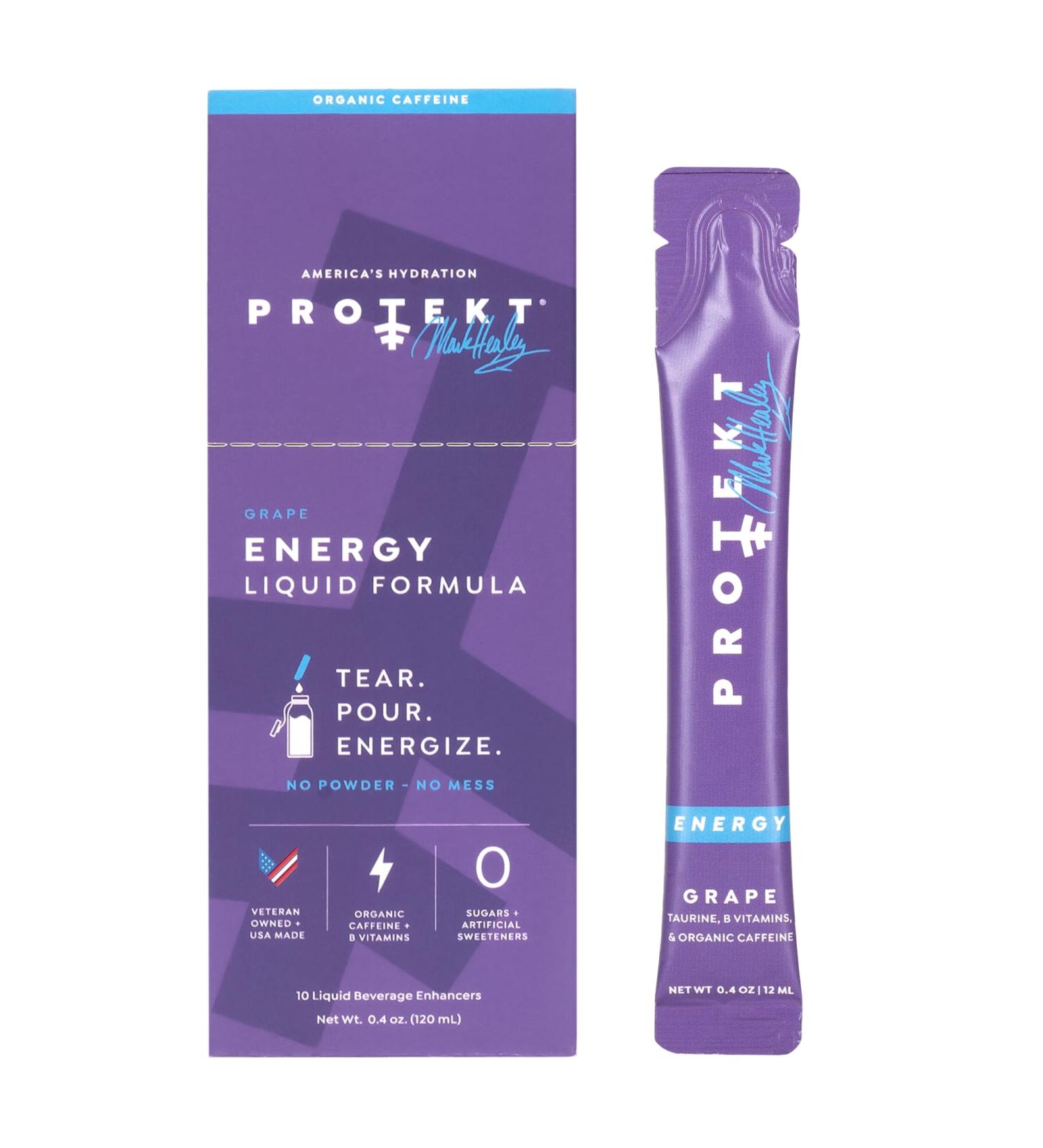 Protekt Zero Sugar Energy Drinks - Keto-Friendly Grape Energy Packets with Organic Caffeine & Liquid Vitamin B | 10 Pack (0.4 oz each - Buy Online on GoSupps.com