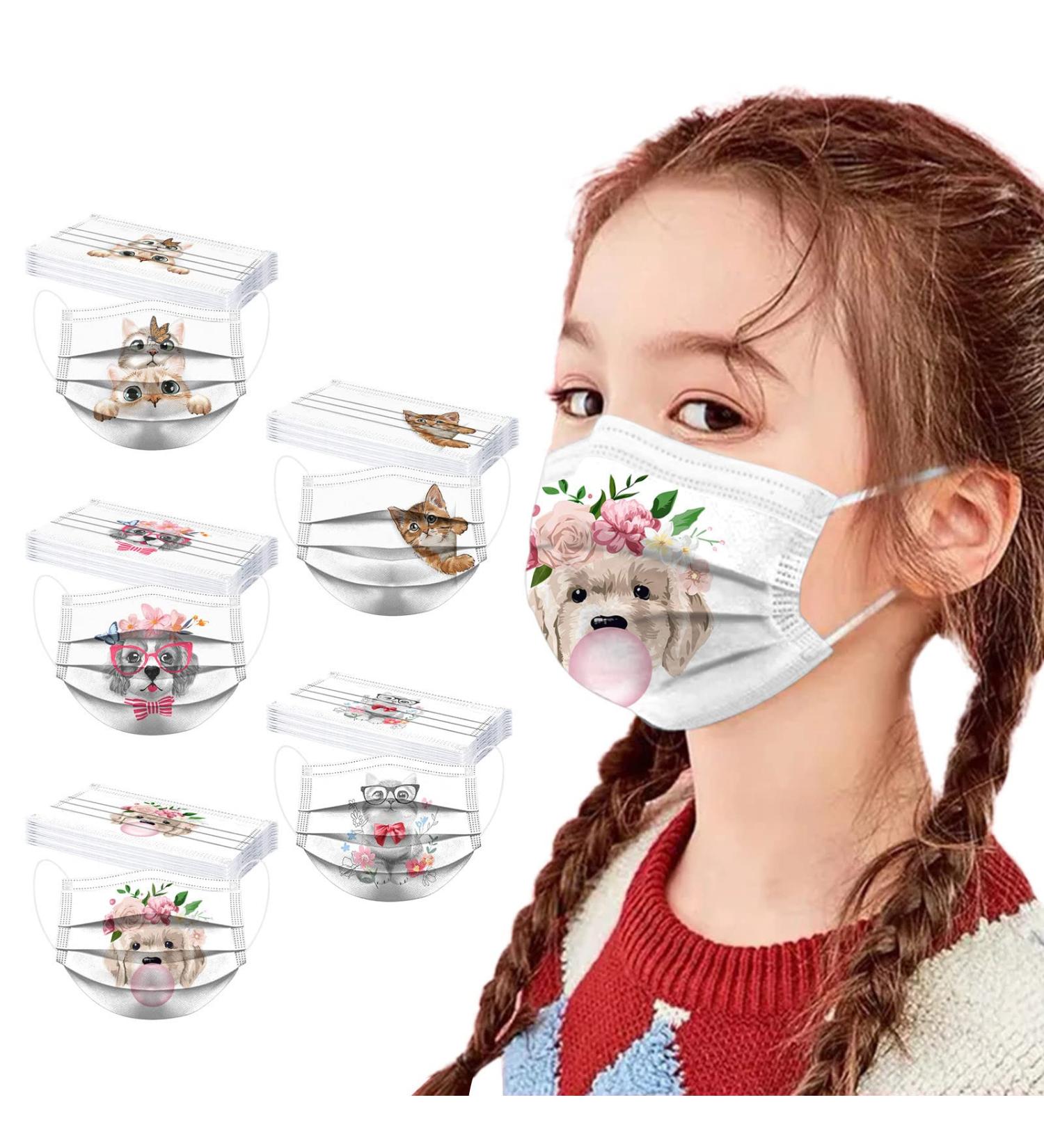 Buy WEXCV 50-Piece 4D Puppy Print Disposable Masks for Girls | Breathable Fabric Protection for Easter Celebrations - Buy Online on GoSupps.com