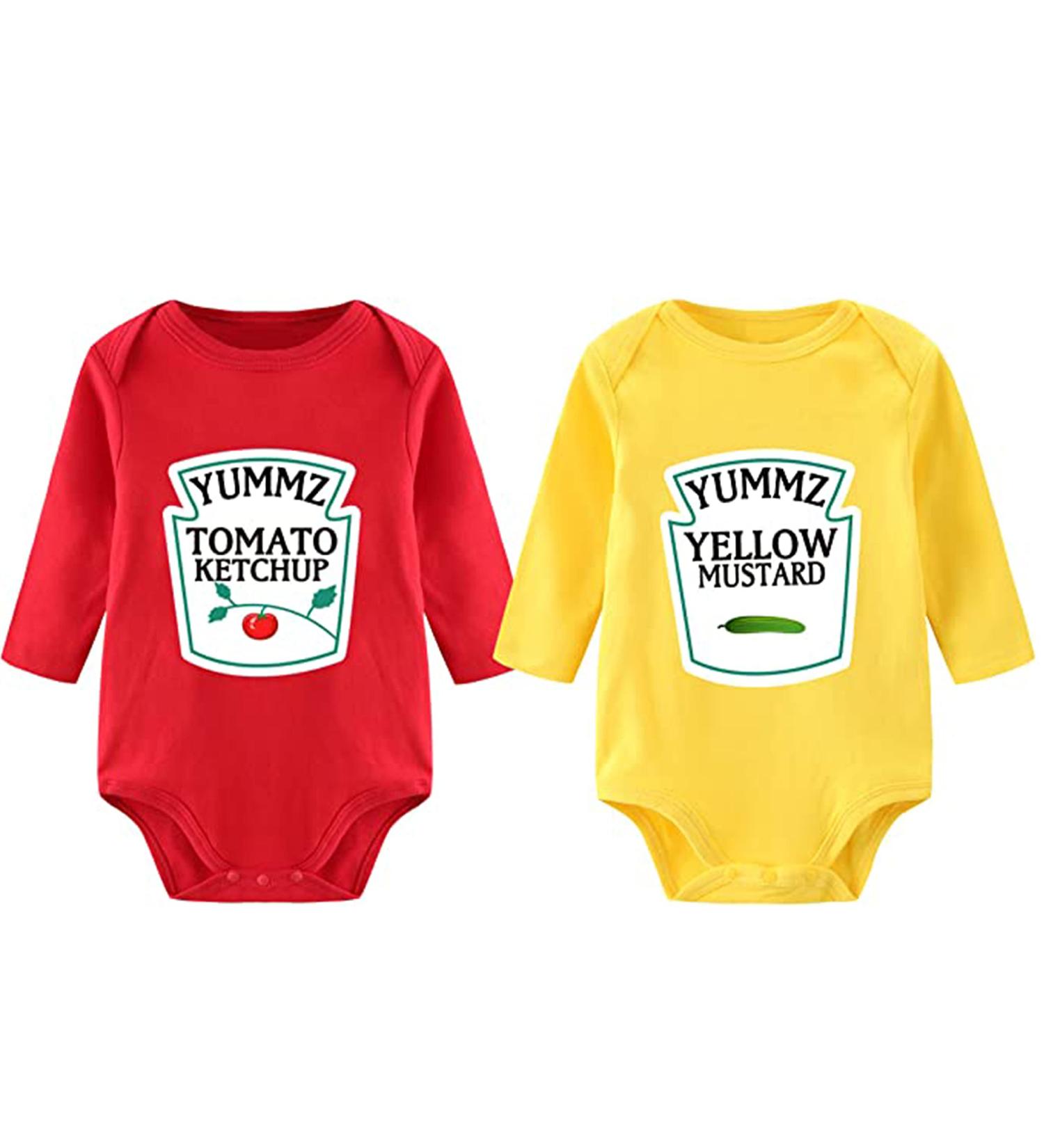 Culbutomind Baby Twins Bodysuit Ketchup Mustard Unisex Romper | Multicolored Newborn Outfits | Infant Jumpsuit 0-3 Months - Buy Online on GoSupps.com