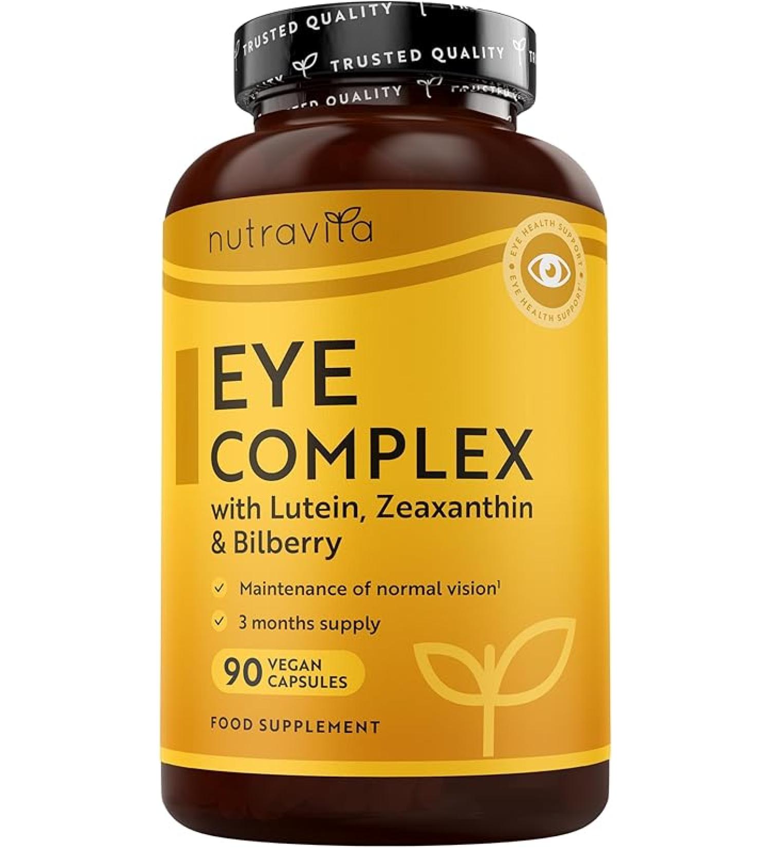 Lutein Natural Eye Supplement 90 Vegan Capsules - Zeaxanthin Bilberry Extract Vitamins A B12 & Zinc - Support Normal Vision | Nutravita UK - Buy Online on GoSupps.com