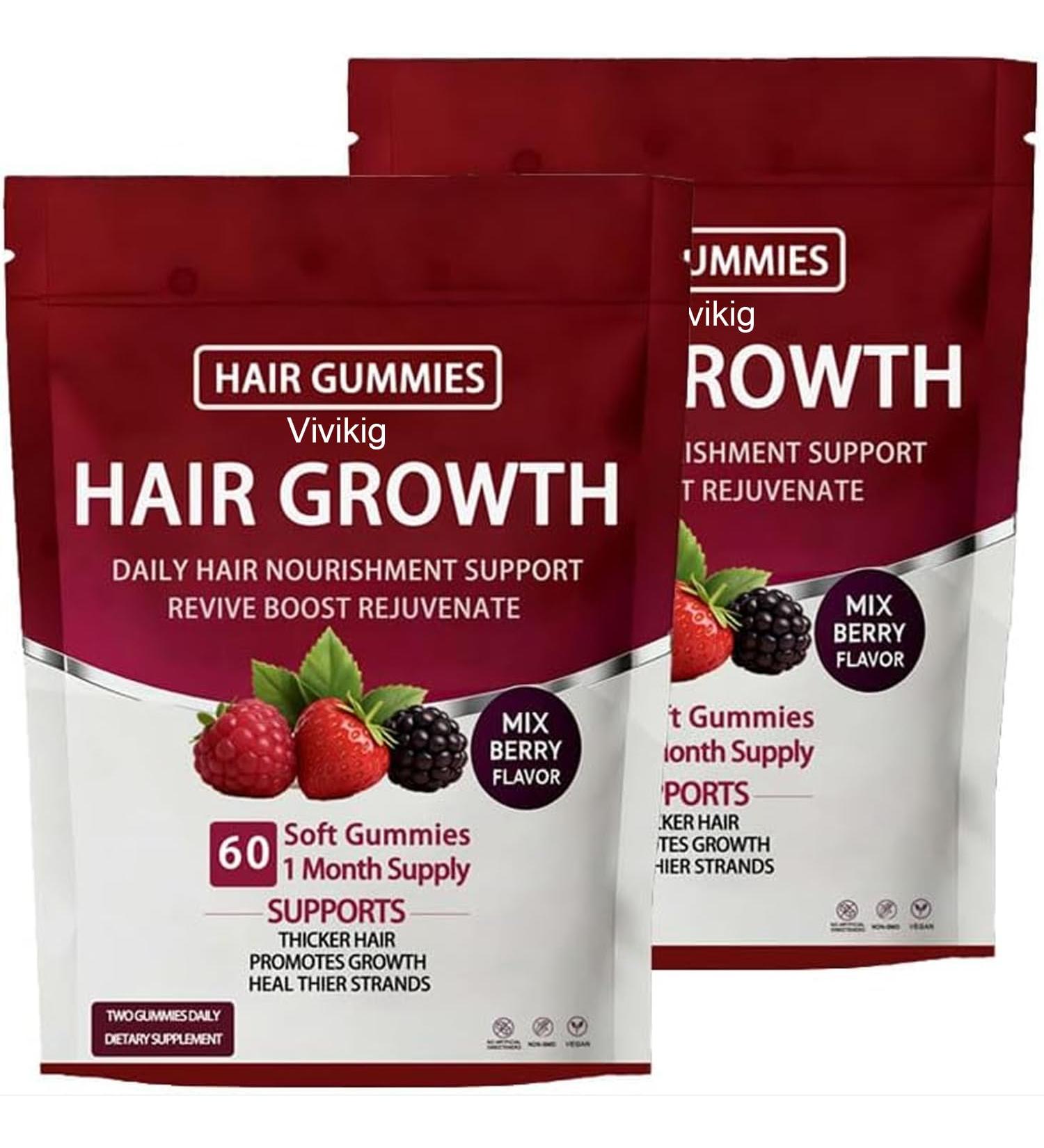 Vivikig Lumin Hair Growth Gummies Daily Hair Nourishment with Biotin Collagen & Botanical Extracts Supports Thicker Stronger & Healthier-Looking Hair Mixed Berry Flavor 60 Gummies (2) - Buy Online on GoSupps.com