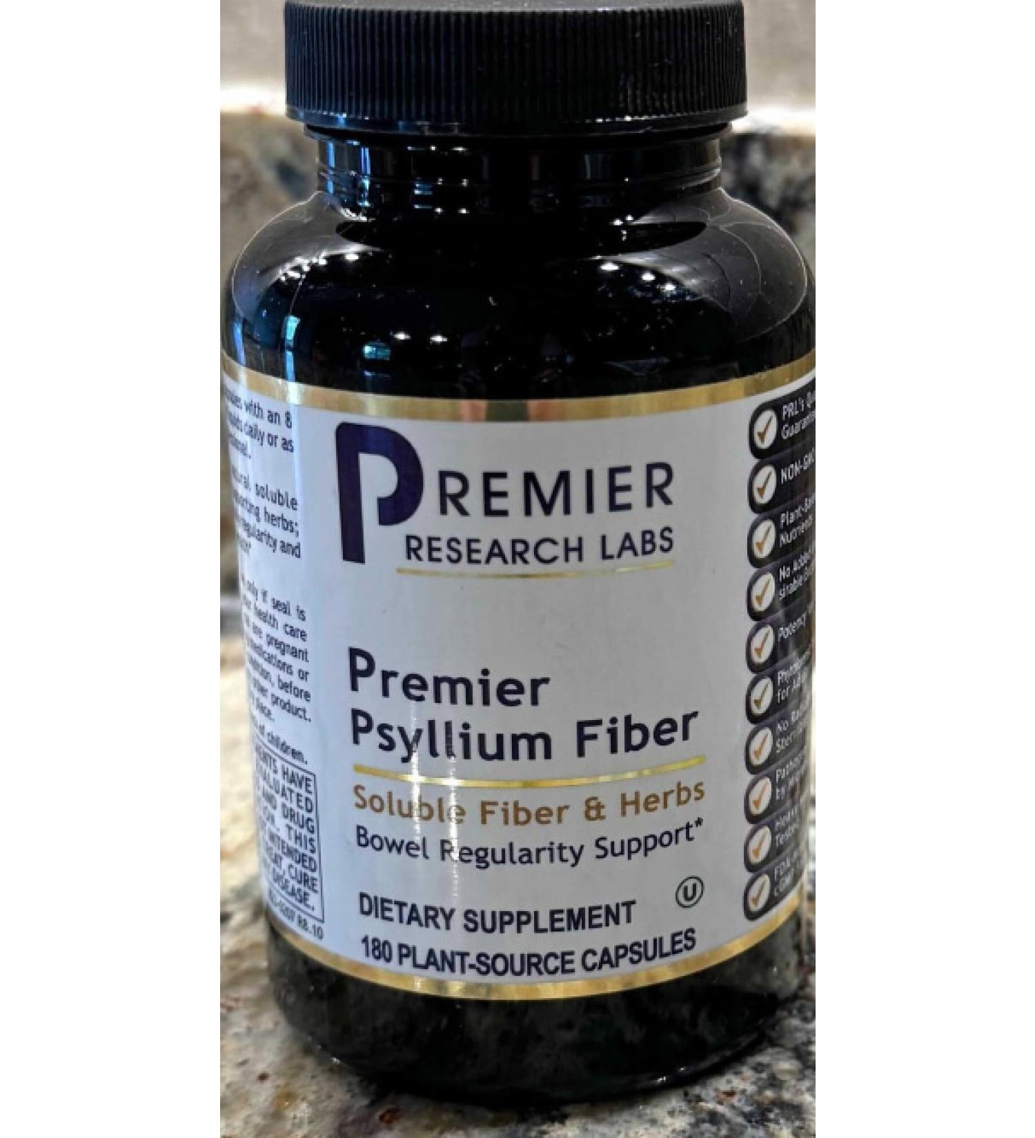 Premier Research Labs Psyllium Fiber - Features Natural Soluble Fiber & Supporting Herbs - Supports Bowel Regularity & Intestinal Health - Pure Vegan & GMO Free - 180 Plant-Source Capsules
