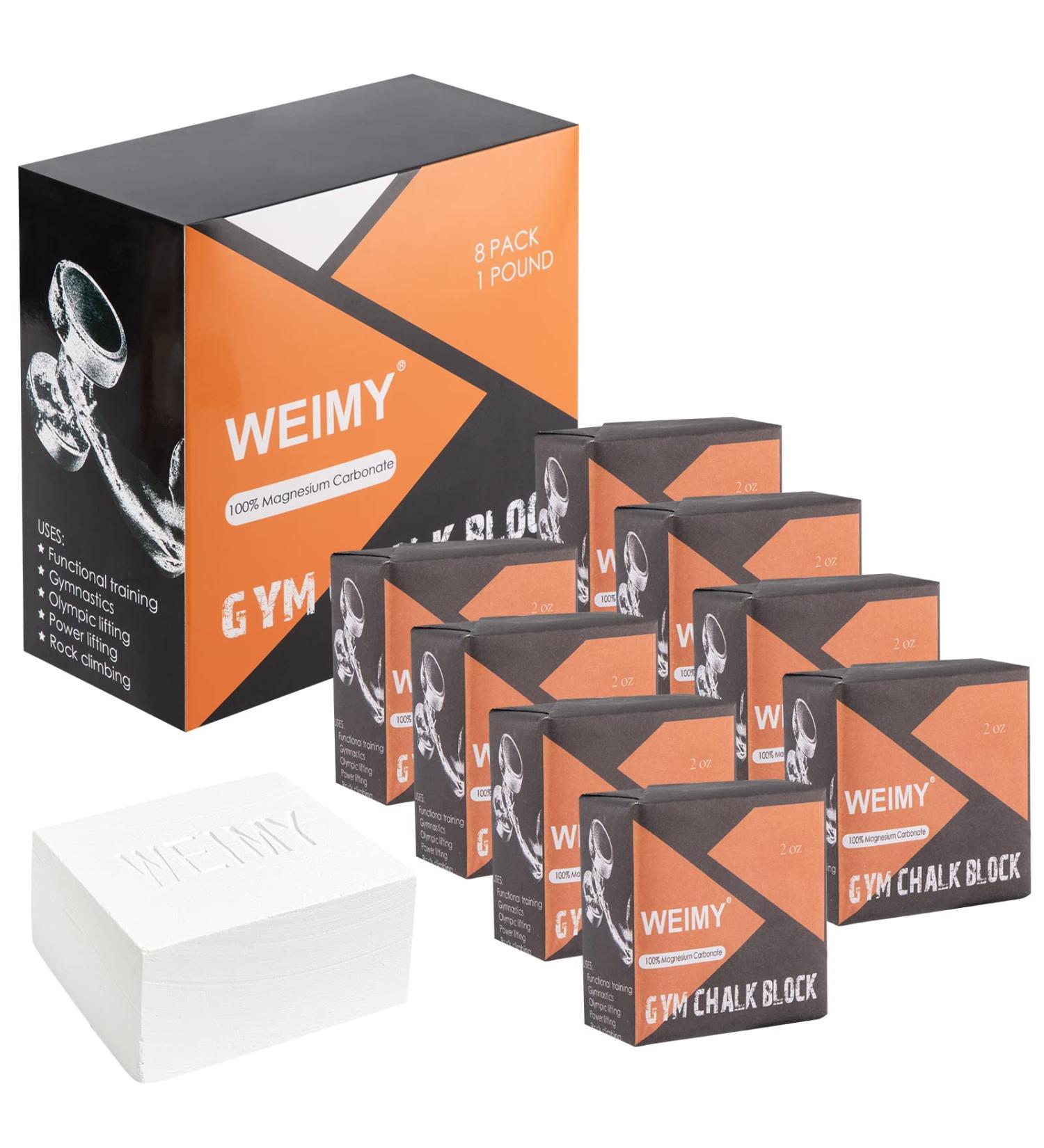 WEIMY Gym Chalk Blocks - Moisture Absorbing Magnesium Carbonate Chalk for Gymnastics, Rock Climbing, Weightlifting - Easy Grip for Power Lifting - 8 Pack - Buy Online on GoSupps.com