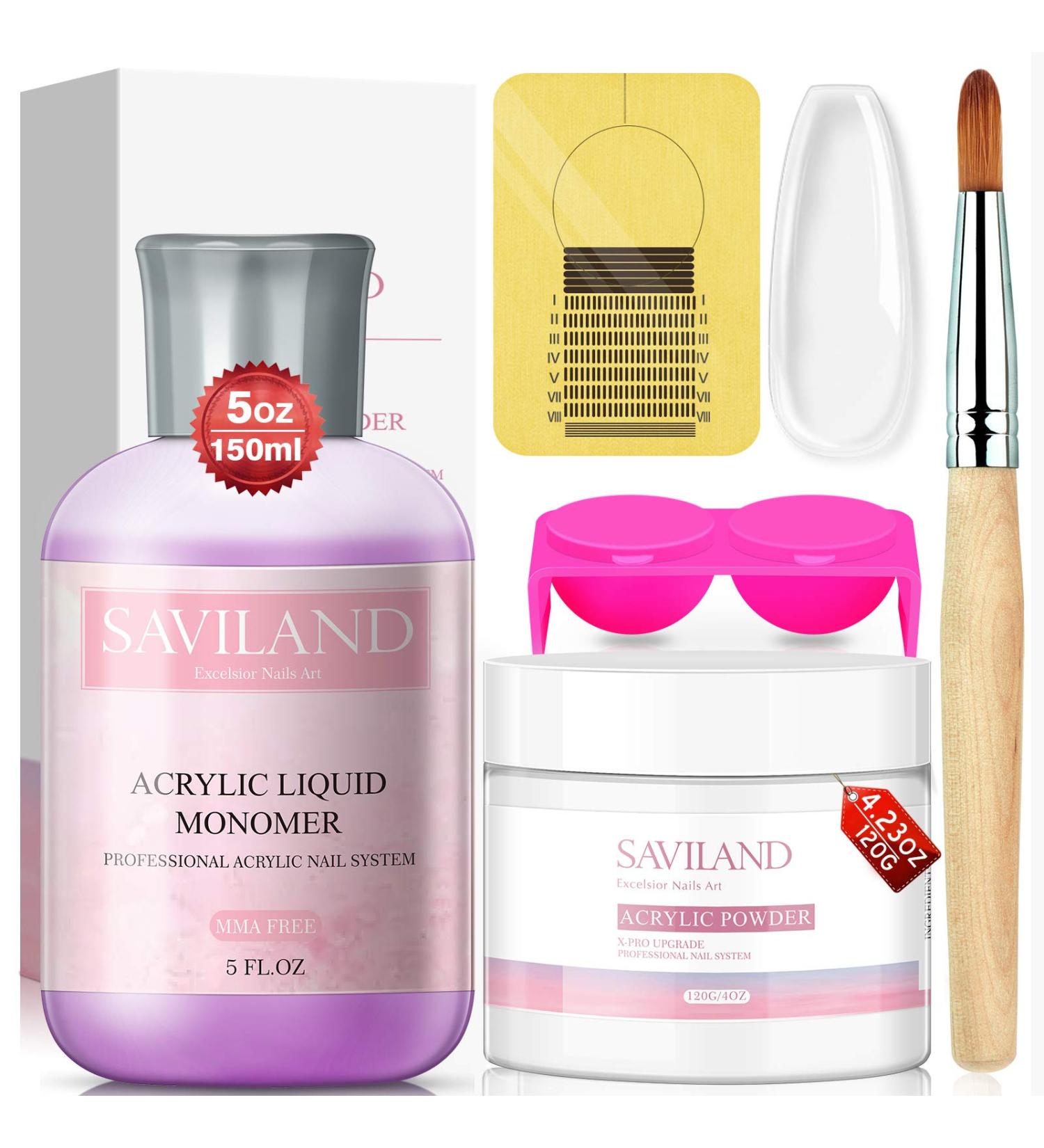 Saviland Acrylic Nail Set - Complete Starter Kit with 142g Monomer 120g Transparent Powder & Brush - MMA-Free Professional Quality - Buy Online on GoSupps.com