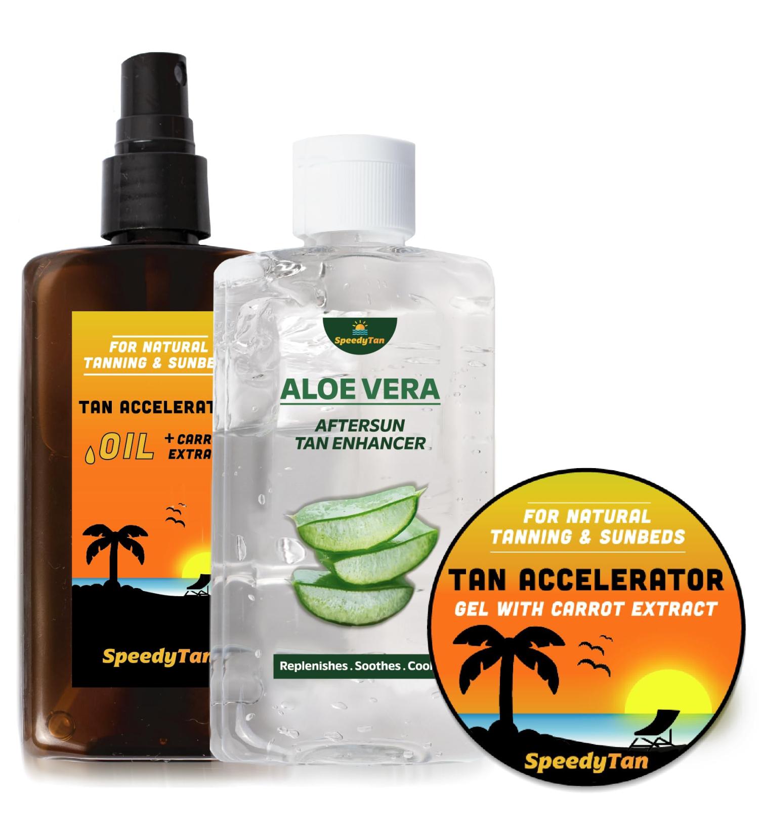 Premium Tan Accelerator Gel + Tanning Oil + Aloe Vera - For Sunbed Use & Natural Tanning - Natural Tanning Accelerator With Carrot Tanning Oil - UK Based Brand - Buy Online on GoSupps.com