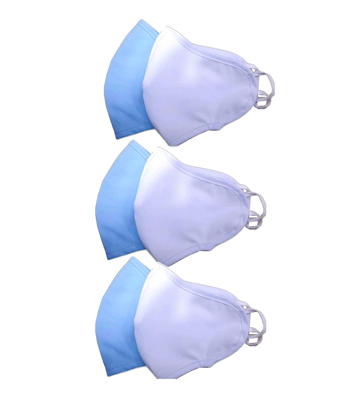 3-Layer Reusable and Washable Face Cover Non Medical Face Mask (Pack of 6) Blue/White - Buy Online on GoSupps.com