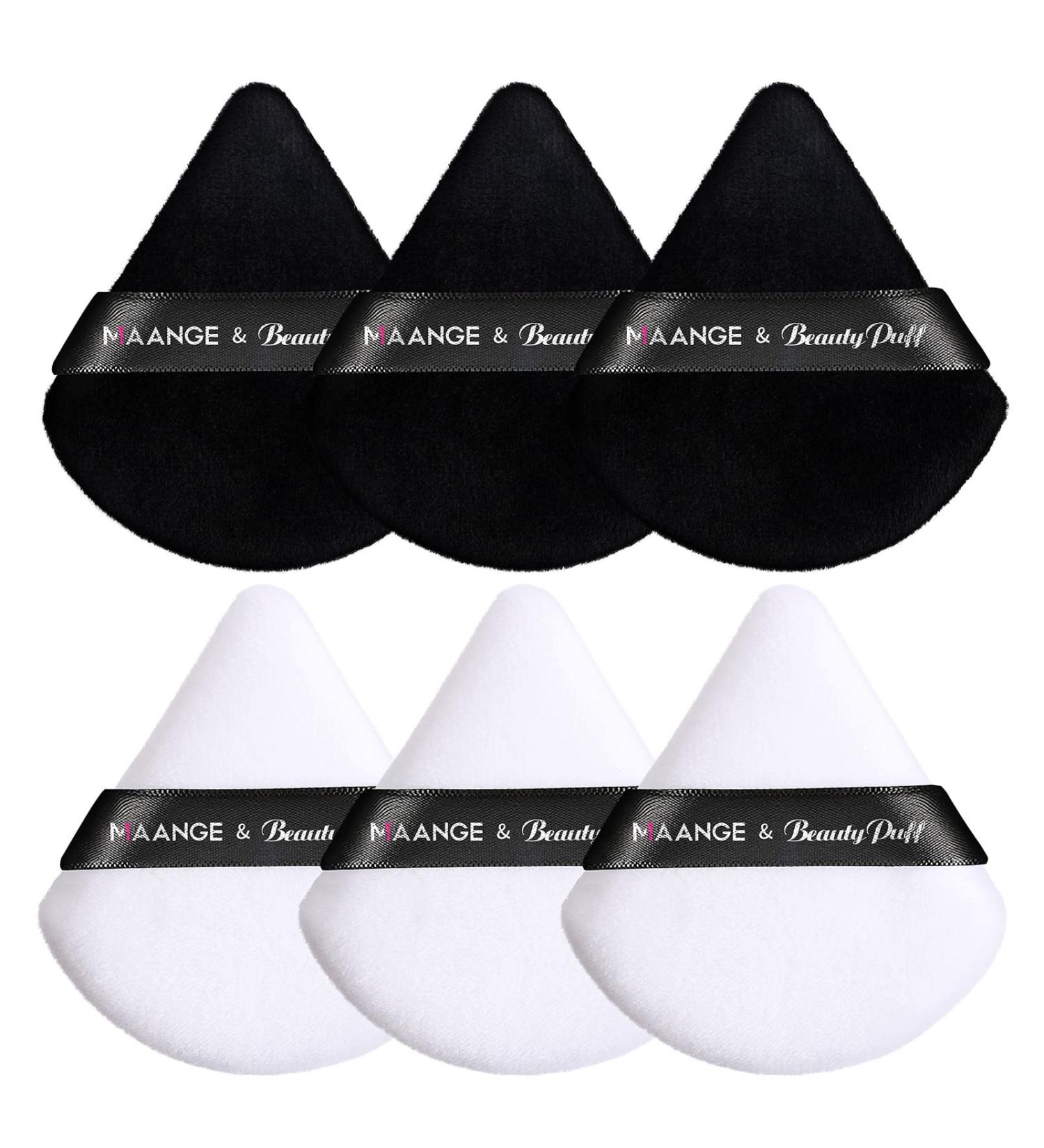 MAANGE 6 Pcs Triangle Makeup Puff Set for Loose Powder - Soft Face Body Foundation Puffs - Triangular Design for Contouring - 3 Black + 3 White - Buy Online on GoSupps.com