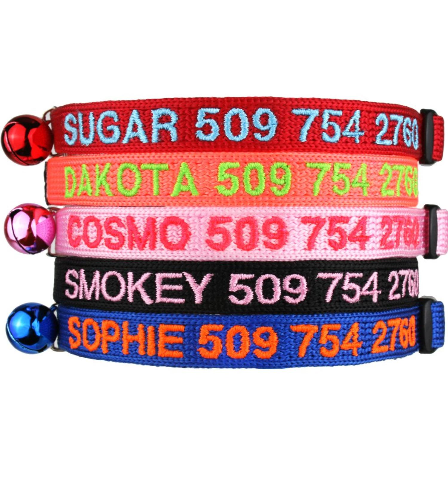 Personalized Cat Collar with Safety Release Buckle | Custom Embroidered, Adjustable Nylon ID Collar with Bell for Cat or Kitten - Buy Online on GoSupps.com