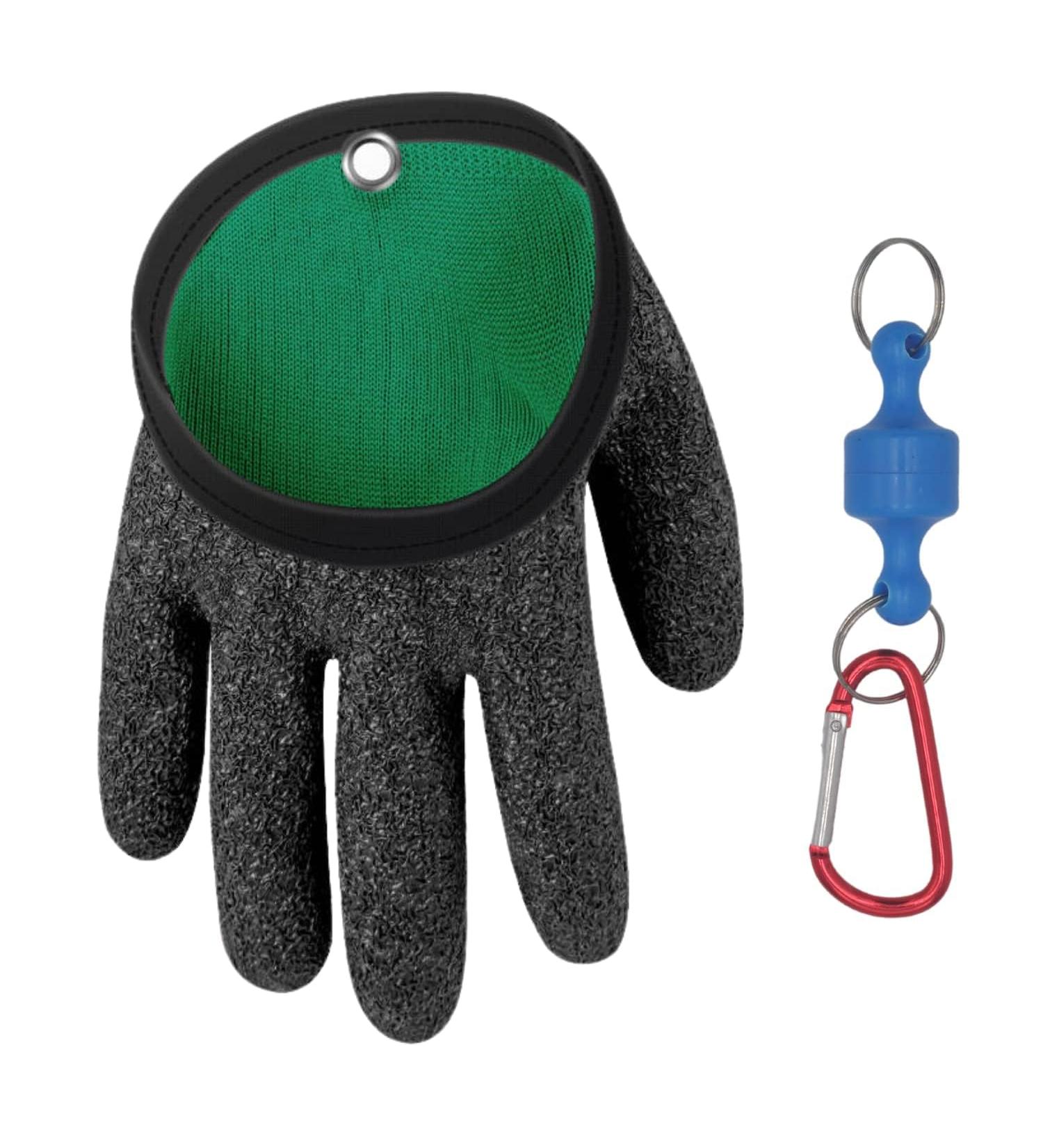 Fishing gloves of predatory fishing with anti -cut and magnetic closure universal size waterproof gloves to protect against bite and for safe handling of pike catfish pikeperch on the right