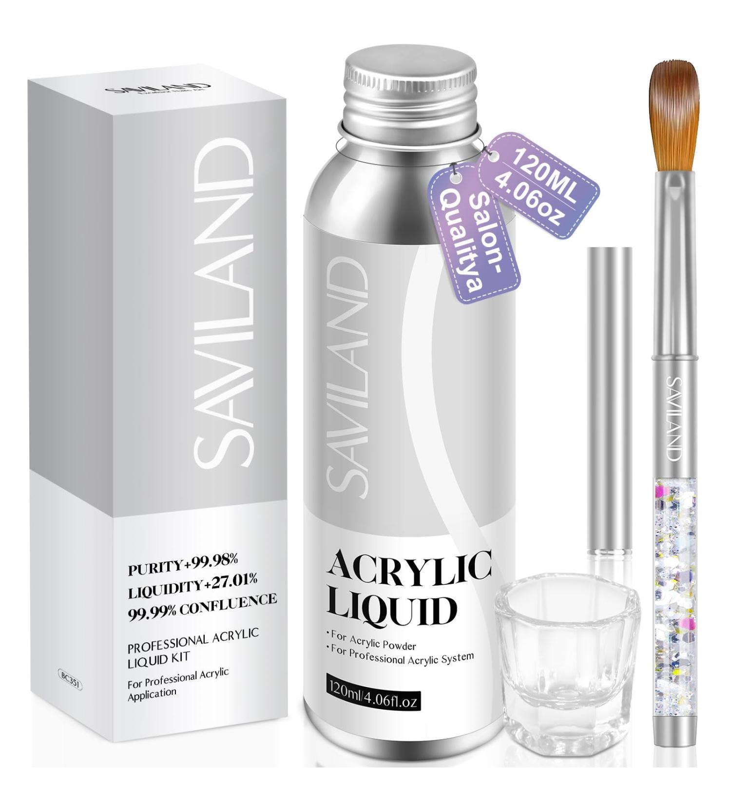 Saviland Professional Acrylic Liquid Set | 4.06fl oz Nail Liquid Brush & Dappen Dish for DIY Acrylic Nails - Perfect for Home Salon Use - Buy Online on GoSupps.com