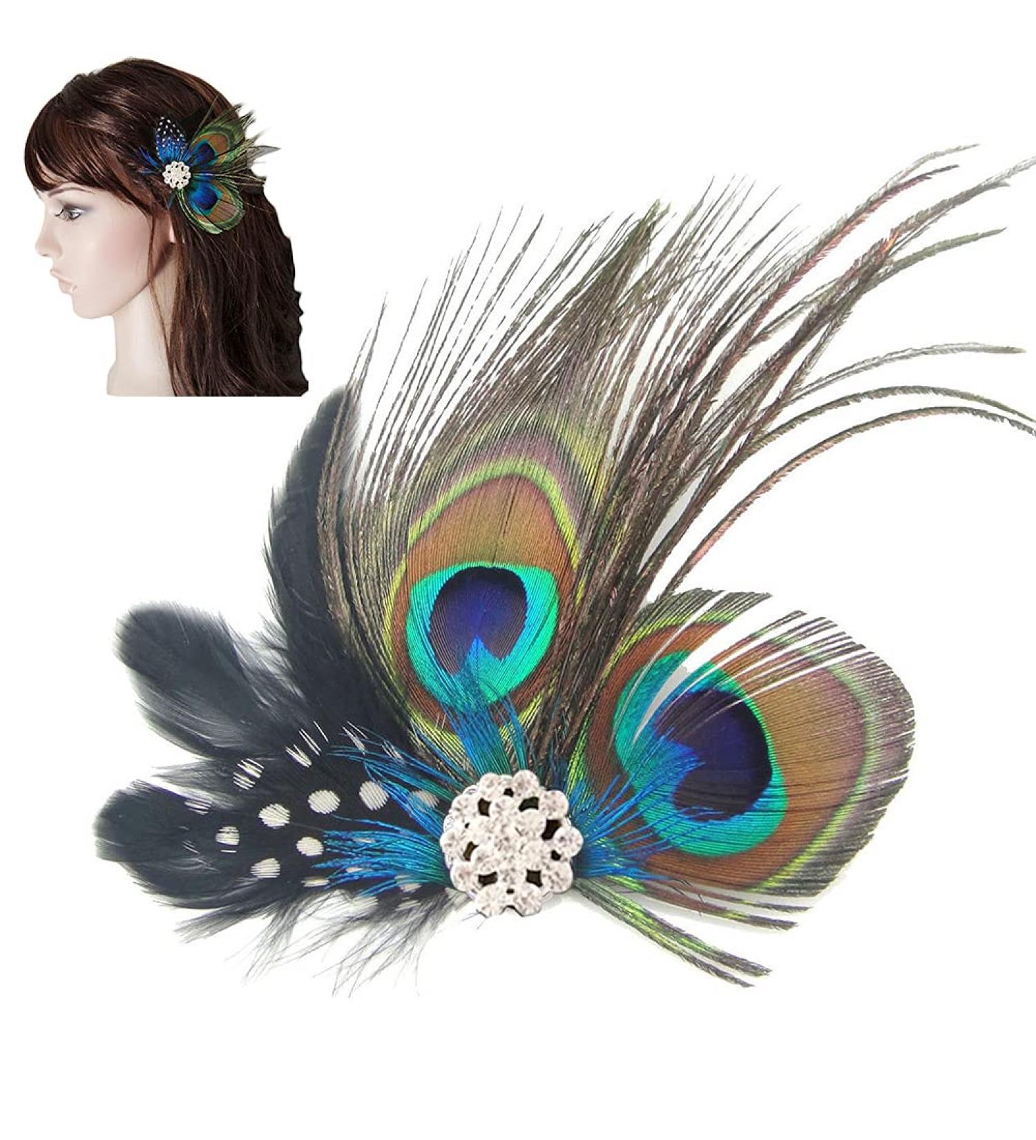 Charming Peacock Feather Hair Clip | Retro Party Accessory & Bridesmaid Gift | Stylish Hair Accessory (10-15 cm) - Buy Online on GoSupps.com