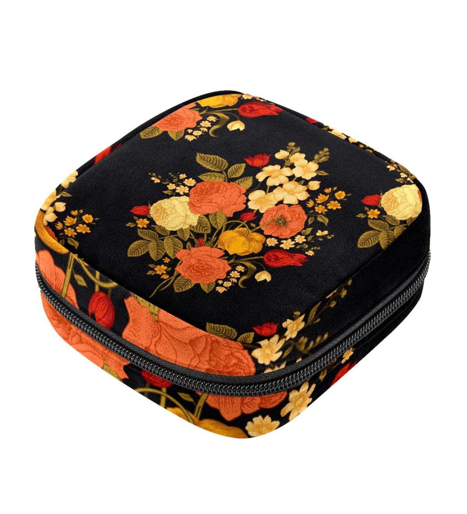 Coral Rose Tulip Delphinium Sanitary Napkin & Menstrual Cup Bags | Stylish Storage for Women & Teens - Shop Internationally! - Buy Online on GoSupps.com