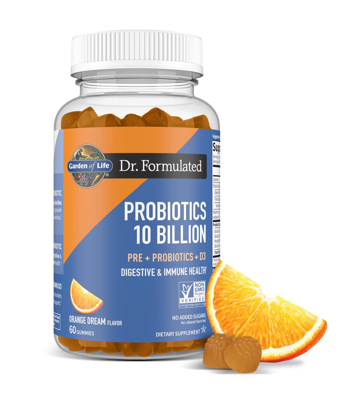 Garden of Life Dr Formulated 10 Billion CFU Prebiotic Fiber & Probiotic Gummies with Vitamin D3 for Digestive and Immune Health Gluten Free Non GMO No Added Sugar Orange Dream Flavor 60 Gummies 60 Count (Pack of 1) - Buy Online on GoSupps.com