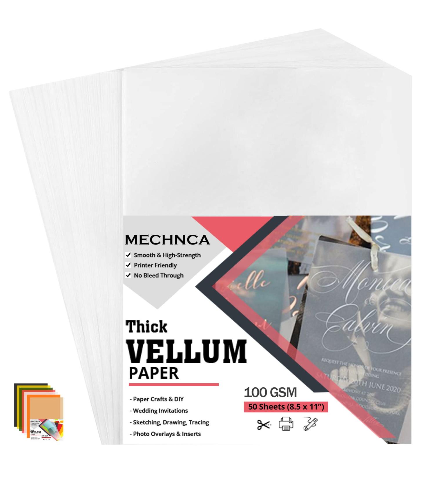 Vellum Paper 8.5 x 11 Translucent Printable - Pack of 50 - Tracing Paper for Drawing 100 GSM Printable Vellum Paper for Invitations - Transparent Paper for Envelopes  Sketching  Wedding Cards White - Buy Online on GoSupps.com