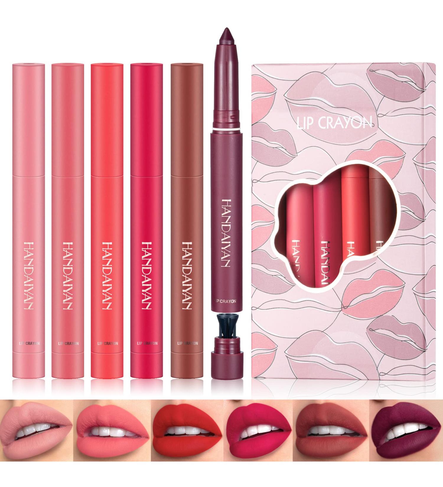 Shop 6 Colors Matte Lipstick & Lip Liner Pencil Set - Waterproof Long Lasting Professional Lip Makeup Kit - Buy Online on GoSupps.com