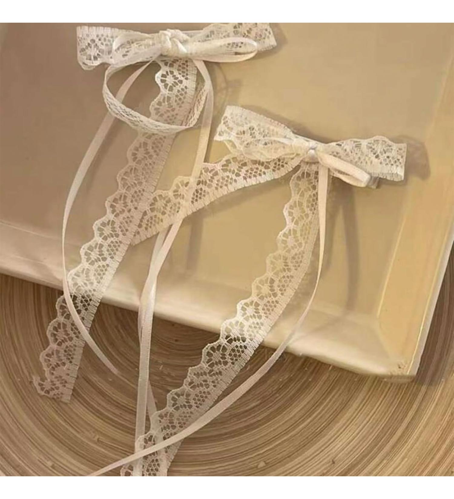 Nayyana 2 Pieces Lace Hair Bow Clips for Women White Lace Bows for Hair Cute Hair Bands Hair Accessories Cute Tulle Long Bow Hair Clips Women Ribbon Bows - Buy Online on GoSupps.com