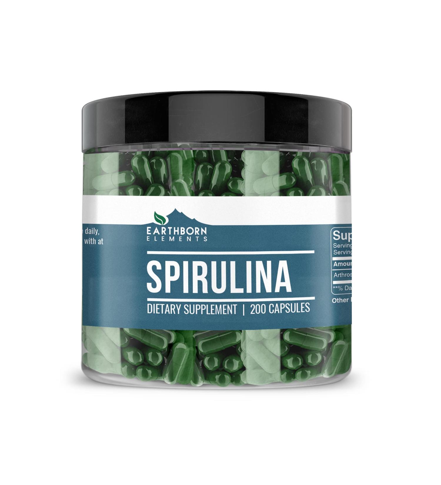 Earthborn Elements Spirulina 1400mg Capsules - Pure & Undiluted, 200 Count - Buy Online on GoSupps.com