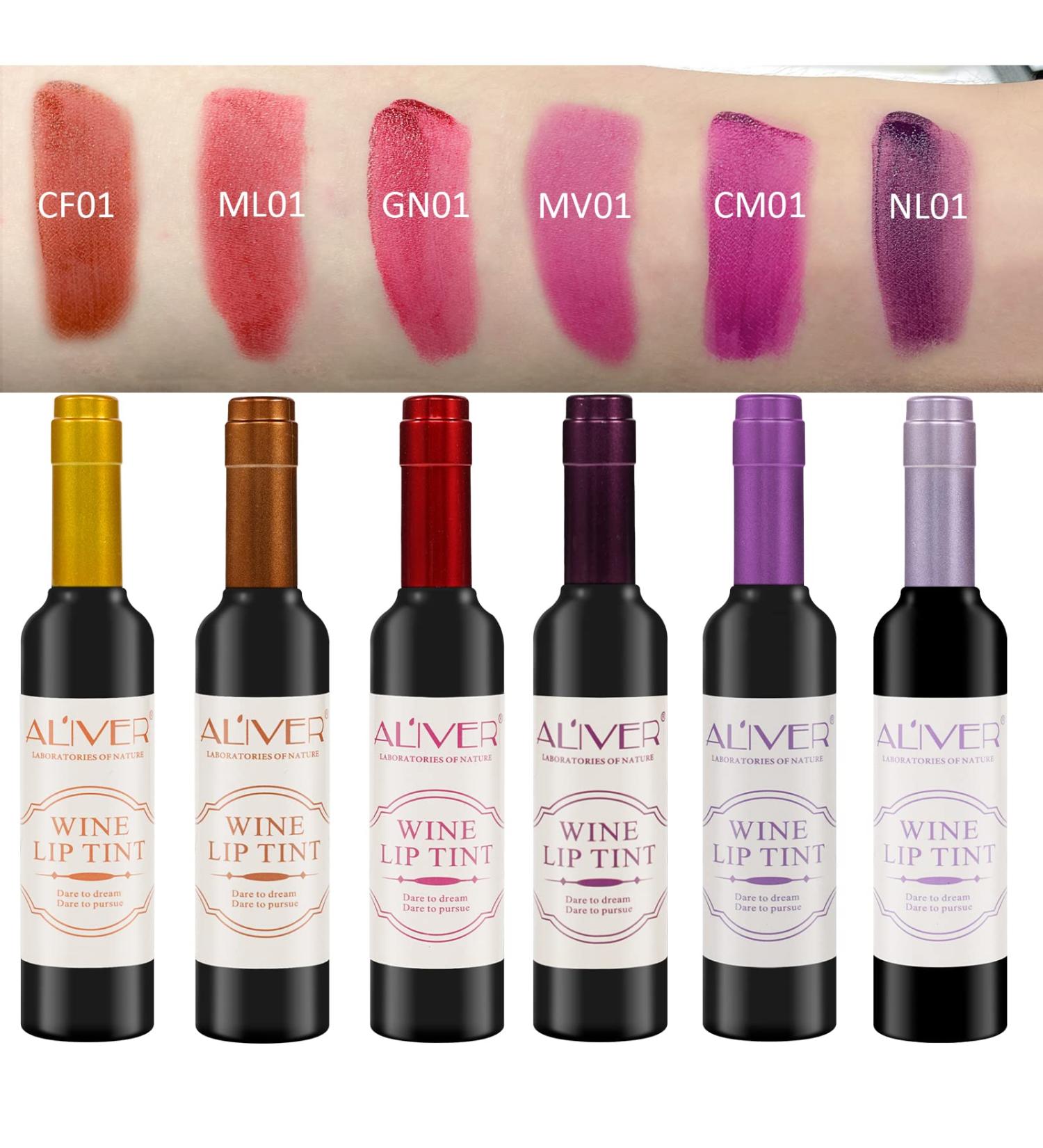 ALIVER Wine Lip Tint Set - 6 Waterproof Long Lasting Stains, Non-Stick Cup Gloss, Light Color - Buy Online on GoSupps.com