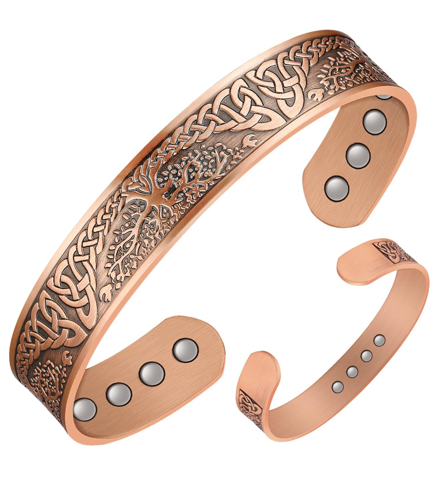 Jeracol Copper Magnetic Bracelet - Tree of Life Design | Adjustable Size | 100% Solid Copper Cuff Bangle with 12 Magnets | Gift Box Included - Buy Online on GoSupps.com