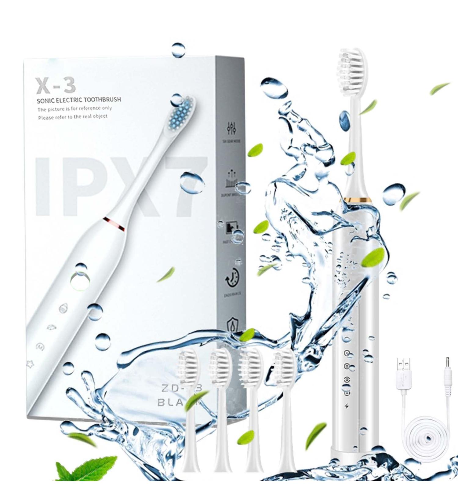Electric Toothbrush for Adults with 4 Brush Heads and 6 Cleaning Modes Smart 20-Speed Timer Electric Toothbrush Ipx7 Rechargeable Power Toothbrush Longer Life Faster Charging White - Buy Online on GoSupps.com