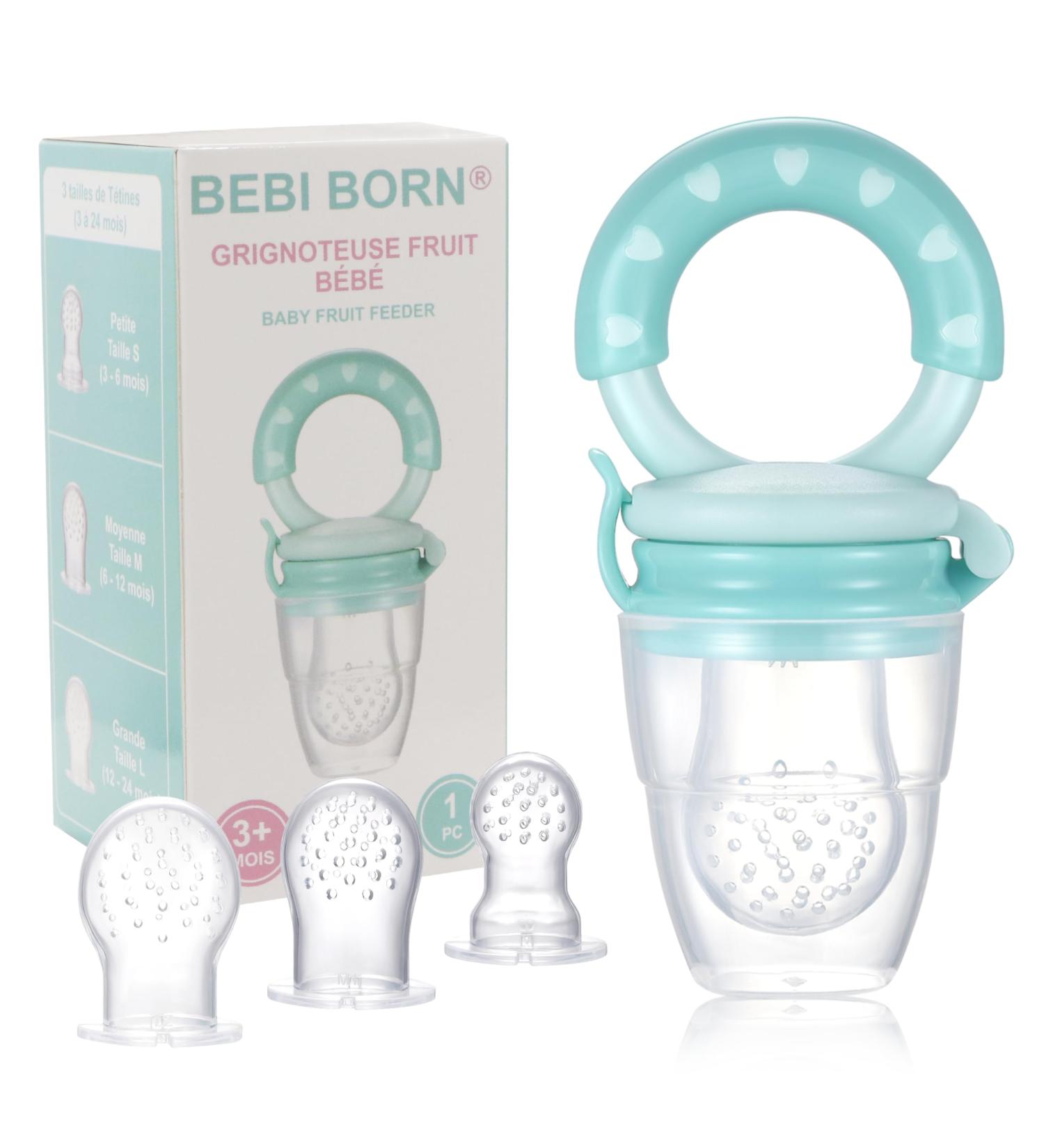 BEBI BORN Baby Fruit Teat - 1 Teat + 3 BPA-Free Silicone Teats (3-24 Months) | Safe & Versatile Fruit Teat for 4+ Months | Blue Teat with Usage Instructions - Buy Online on GoSupps.com