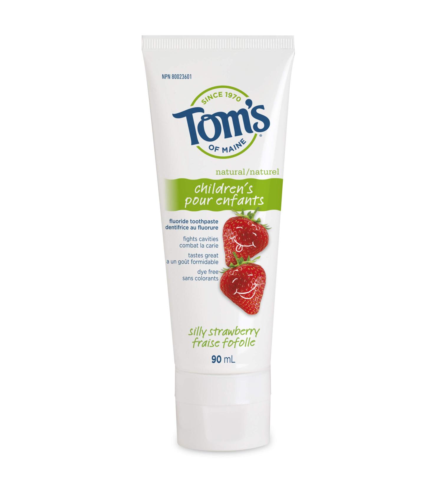 Tom's of Maine Children's Silly Strawberry Natural Fluoride Toothpaste Anticavity Fluoride Toothpaste for kids All Natural Fruity Flavor toothpaste Strawberry Toothpaste kids 90 mL 90 ml (Pack of 1) Silly Strawberry Fluoride - Buy Online on GoSupps.com