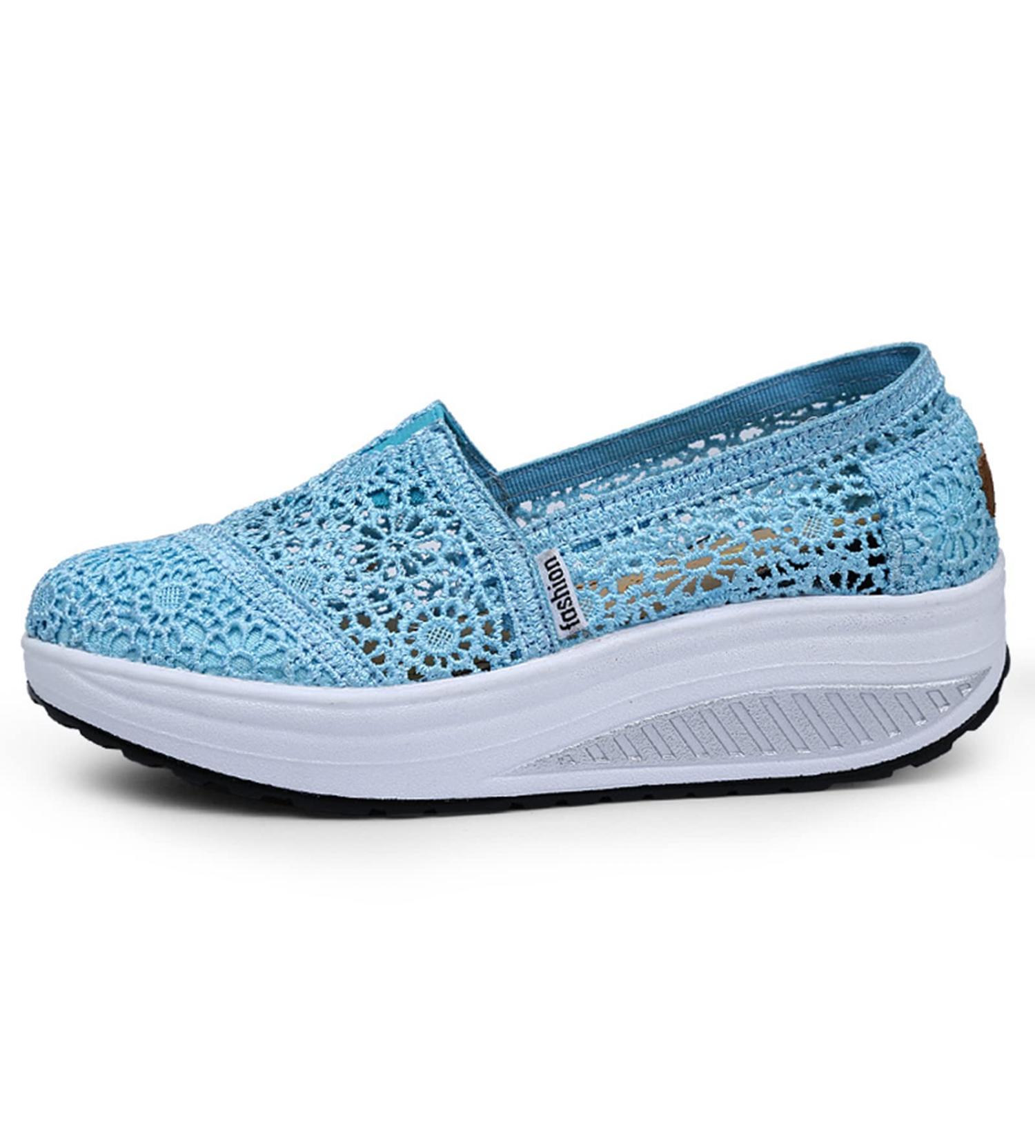 Yeteepot Women's Slip-On Walking Shoes | Wedge Heel Fitness Sneakers | Light Blue Breathable Leisure Shoes | EU Size 40 - Buy Online on GoSupps.com