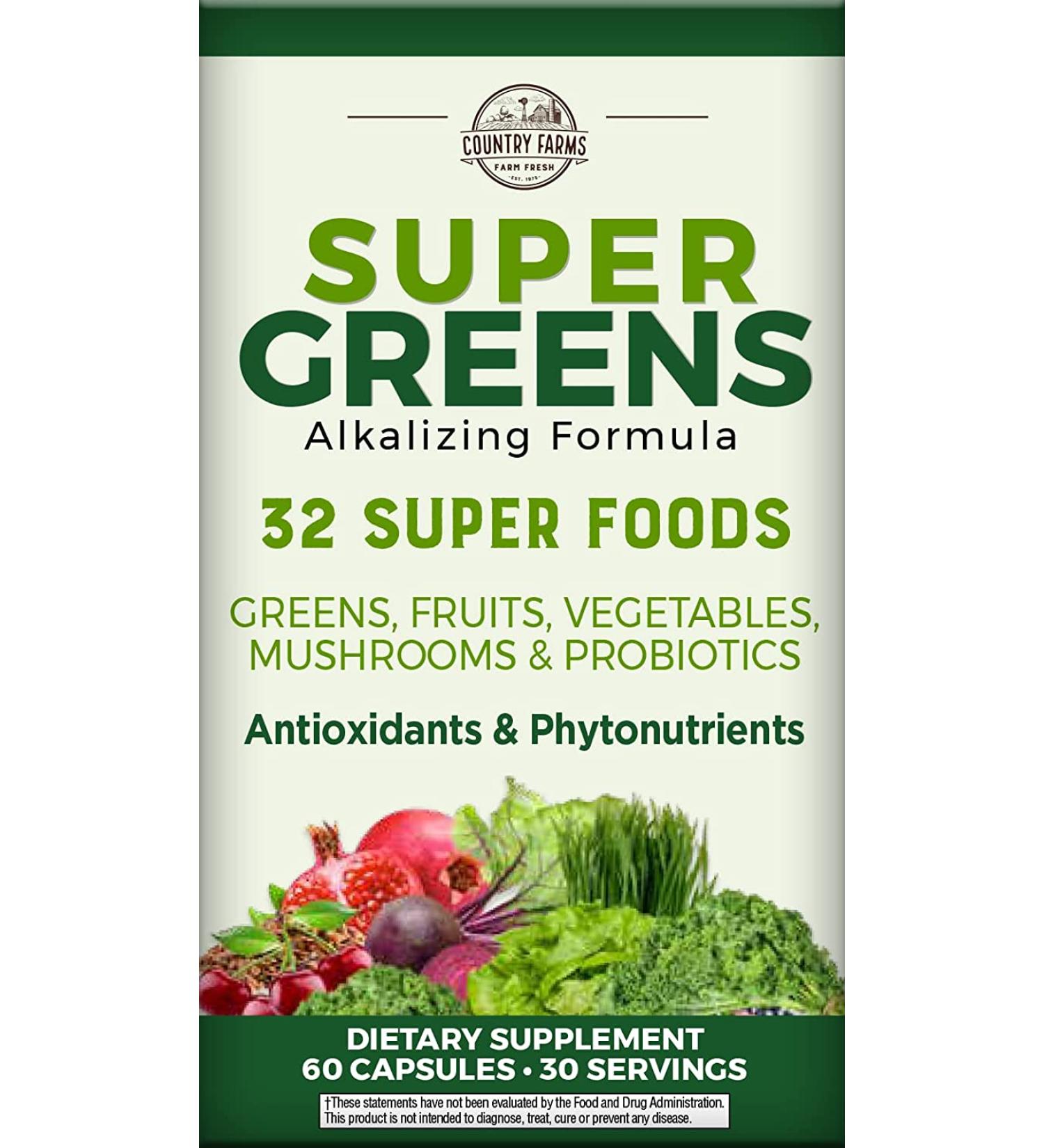Country Farms Super Greens Capsules - 32 Superfoods for Total Wellness - 60 Capsules - Buy Online on GoSupps.com