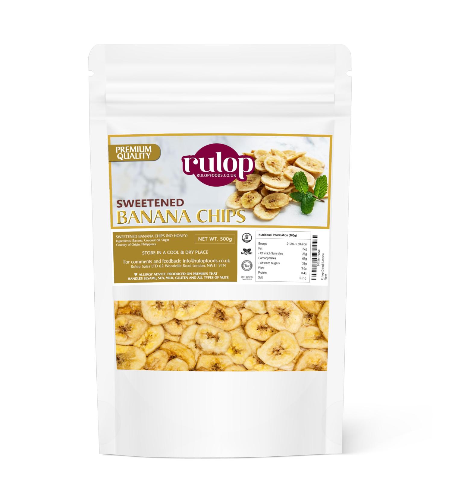 Rulop Sweetened Banana Chips - 500g | Vegan Snack | Irresistibly Crunchy and Naturally Sweet | Perfect for Healthy Snacking