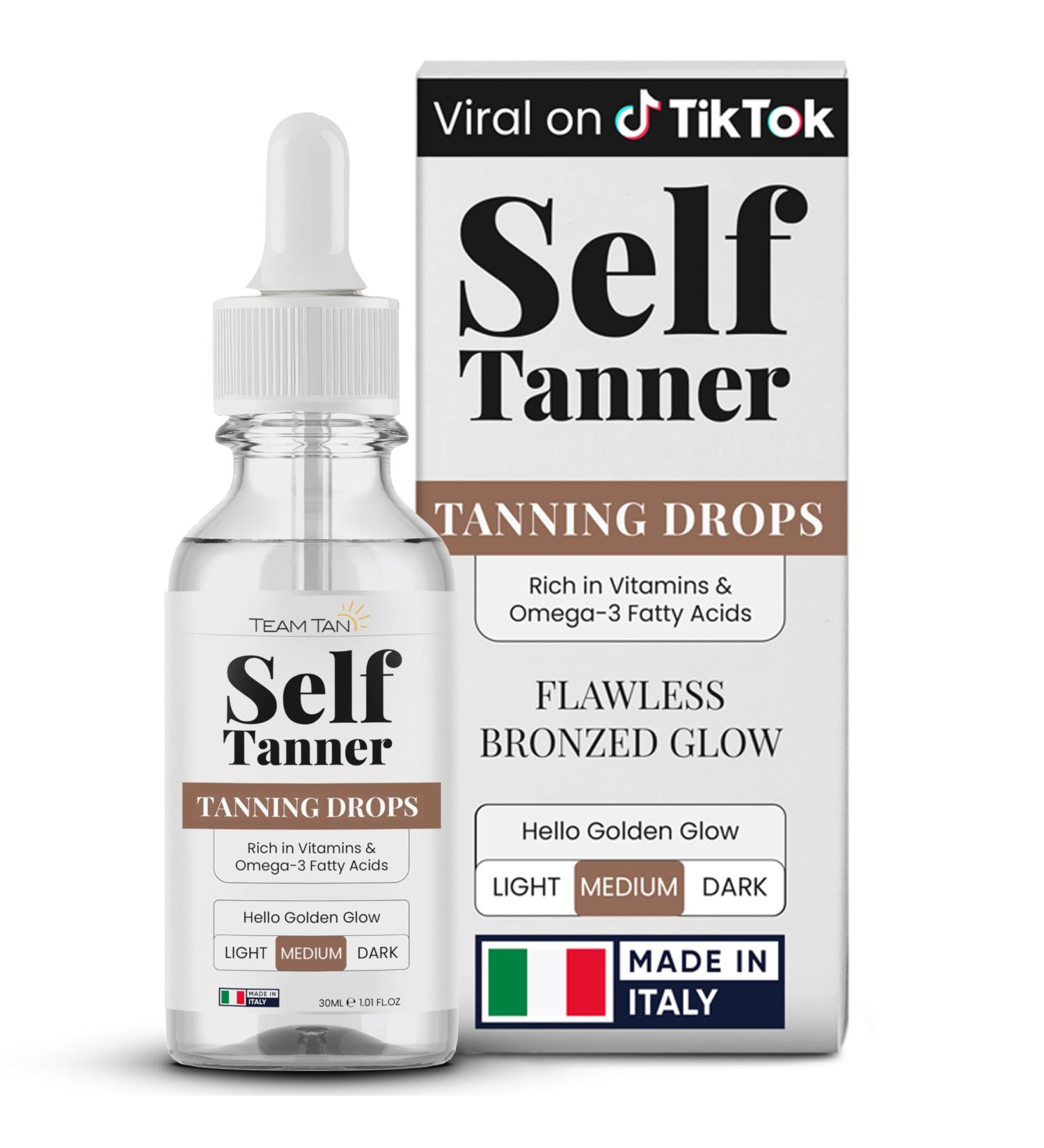 Team Tan Self Tanning Drops - Customizable Face & Body Tanner | Streak-Free No Smell | Active Skincare Ingredients (Medium - Buy Online on GoSupps.com