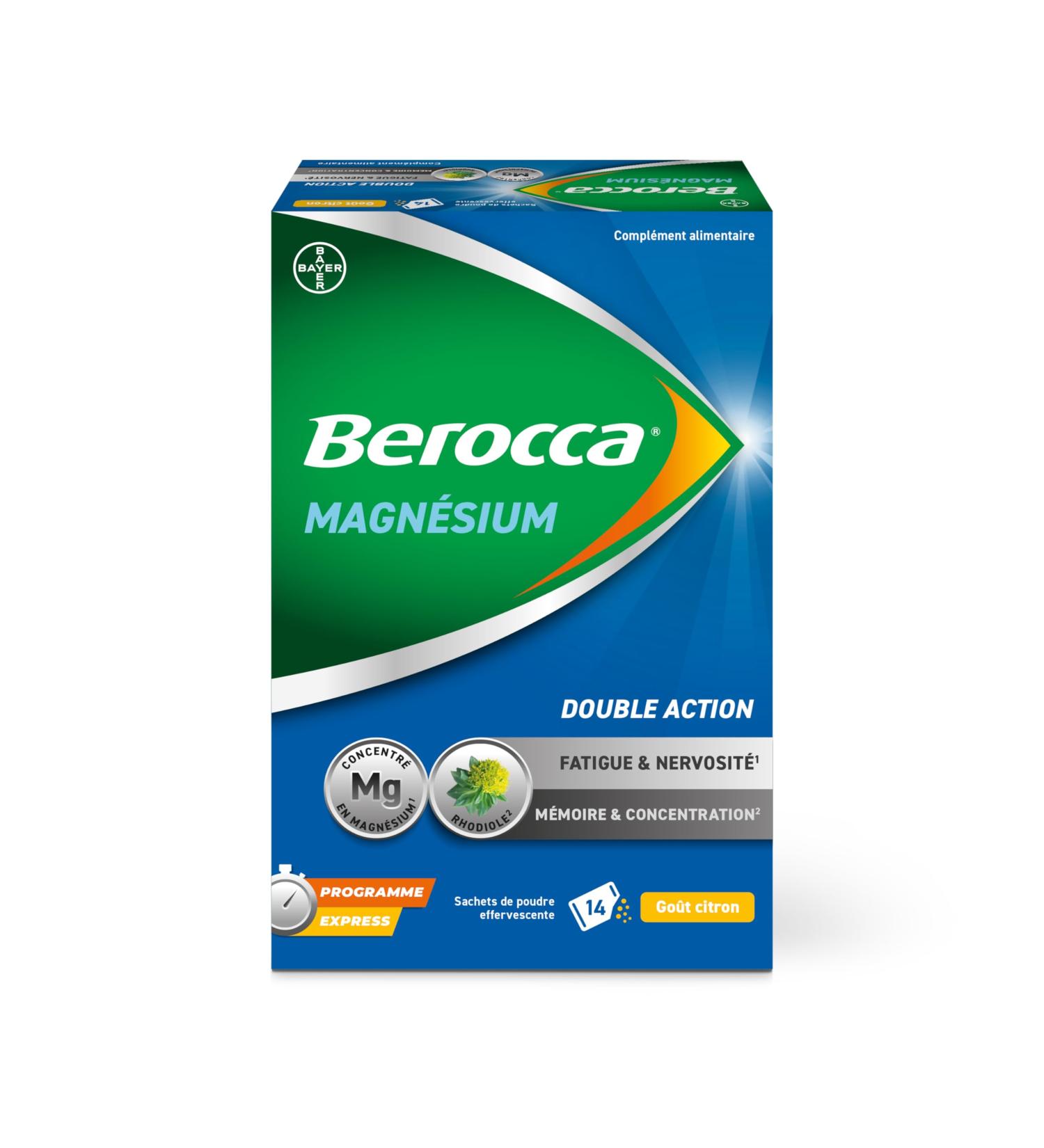 Berocca Magnesium - Magnesium Vitamins B6 B12 & Plant Extracts - Fatigue & Nervousness Memory & Concentration - 14 Bags of Effervescent Powder - Buy Online on GoSupps.com
