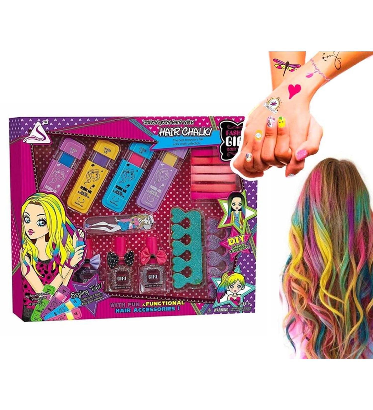 koolbitz Fashionable Kids Styling Temporary Hair Chalk for Girls Washable & Accessories Washable Dye Hair Colour with Nail Polish Birthday and Gift for Girls Hair Chalk Set - Buy Online on GoSupps.com