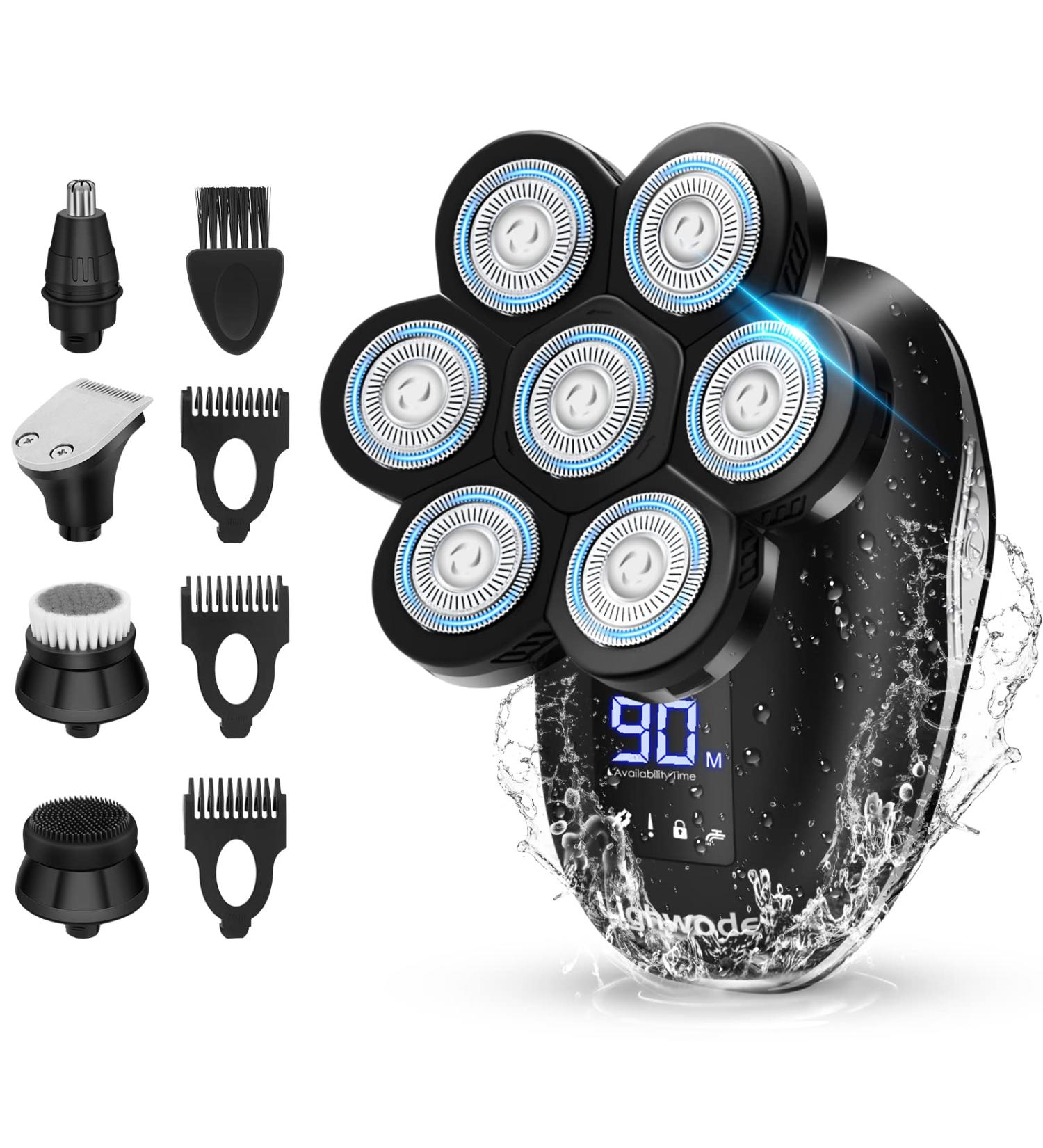 Lightode 7D Electric Razor Grooming Kit for Bald Men | 5-in-1 Waterproof LCD Head Shavers | Anti-Pinch, Cordless & Rechargeable - Buy Online on GoSupps.com
