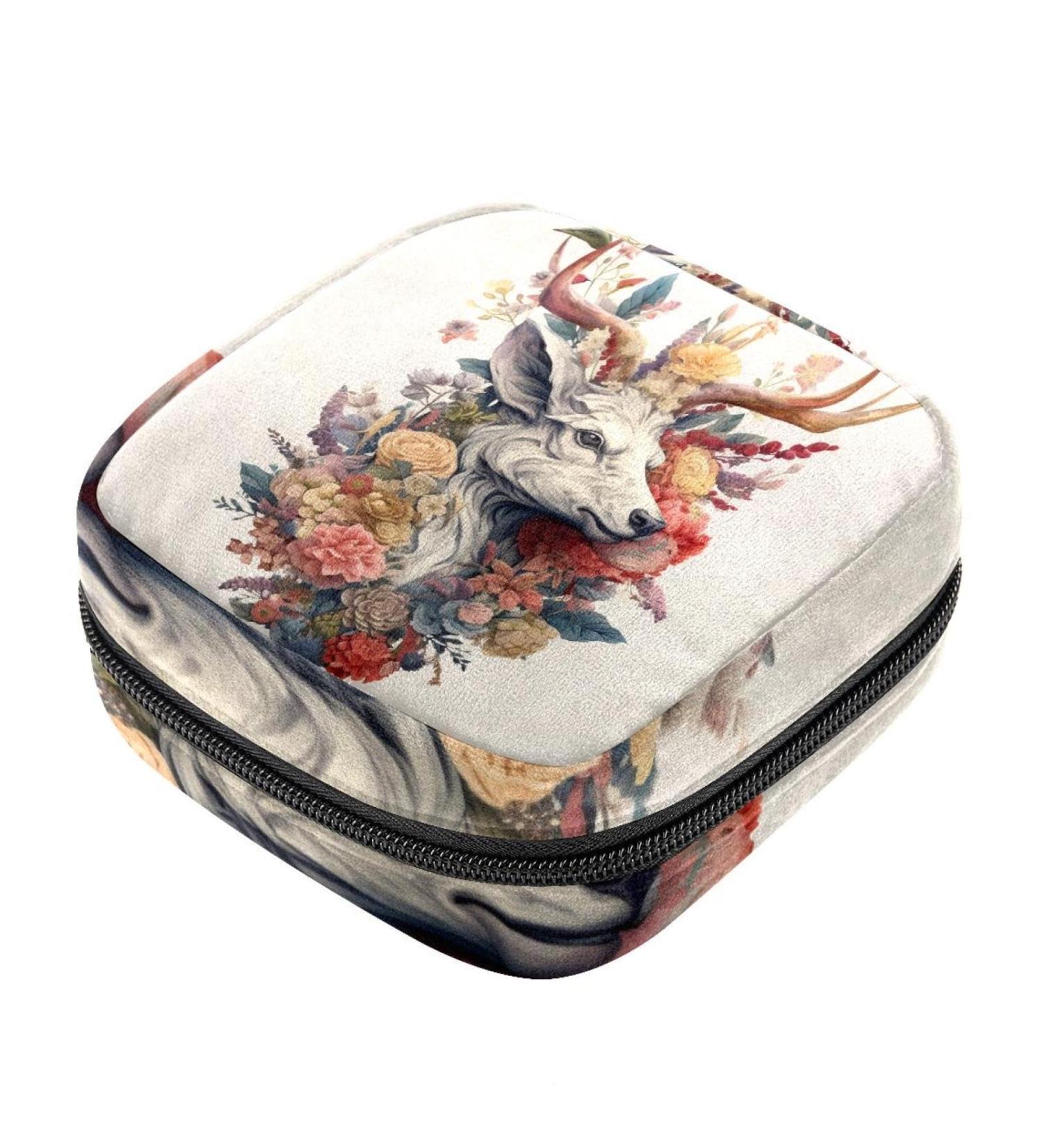 Floral Animal Sanitary Napkin Storage Bag | Menstrual Pad Pouch with Zipper | Portable Nylon Oxford Cloth | Multicoloured Design for Teen Girls & Women - Buy Online on GoSupps.com