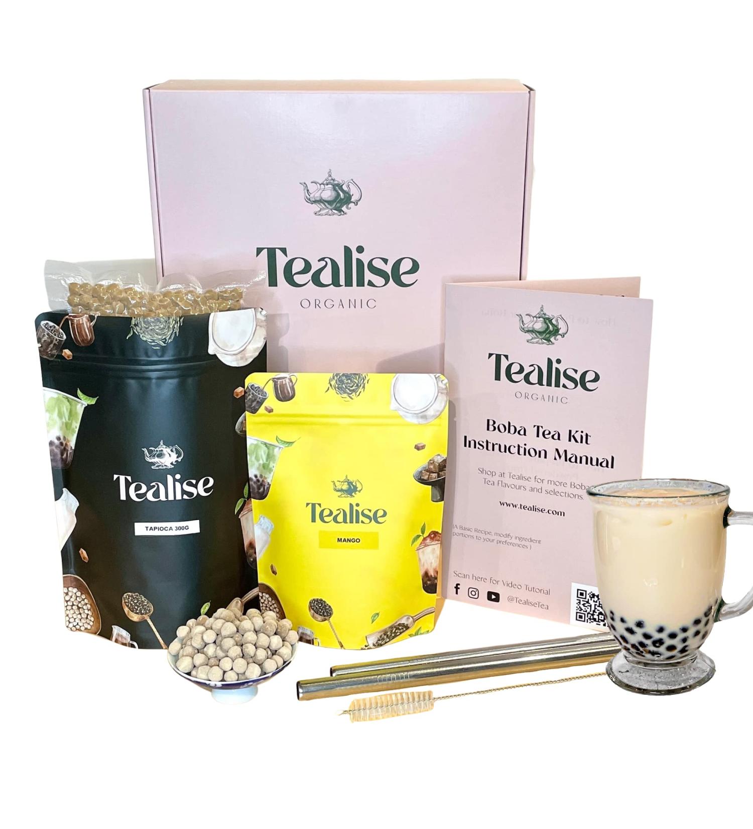 Tealise Instant Mango Bubble Tea Kit Gift Box with Black Tapioca Straw Kit Bubble Tea kit 6-servings - Buy Online on GoSupps.com