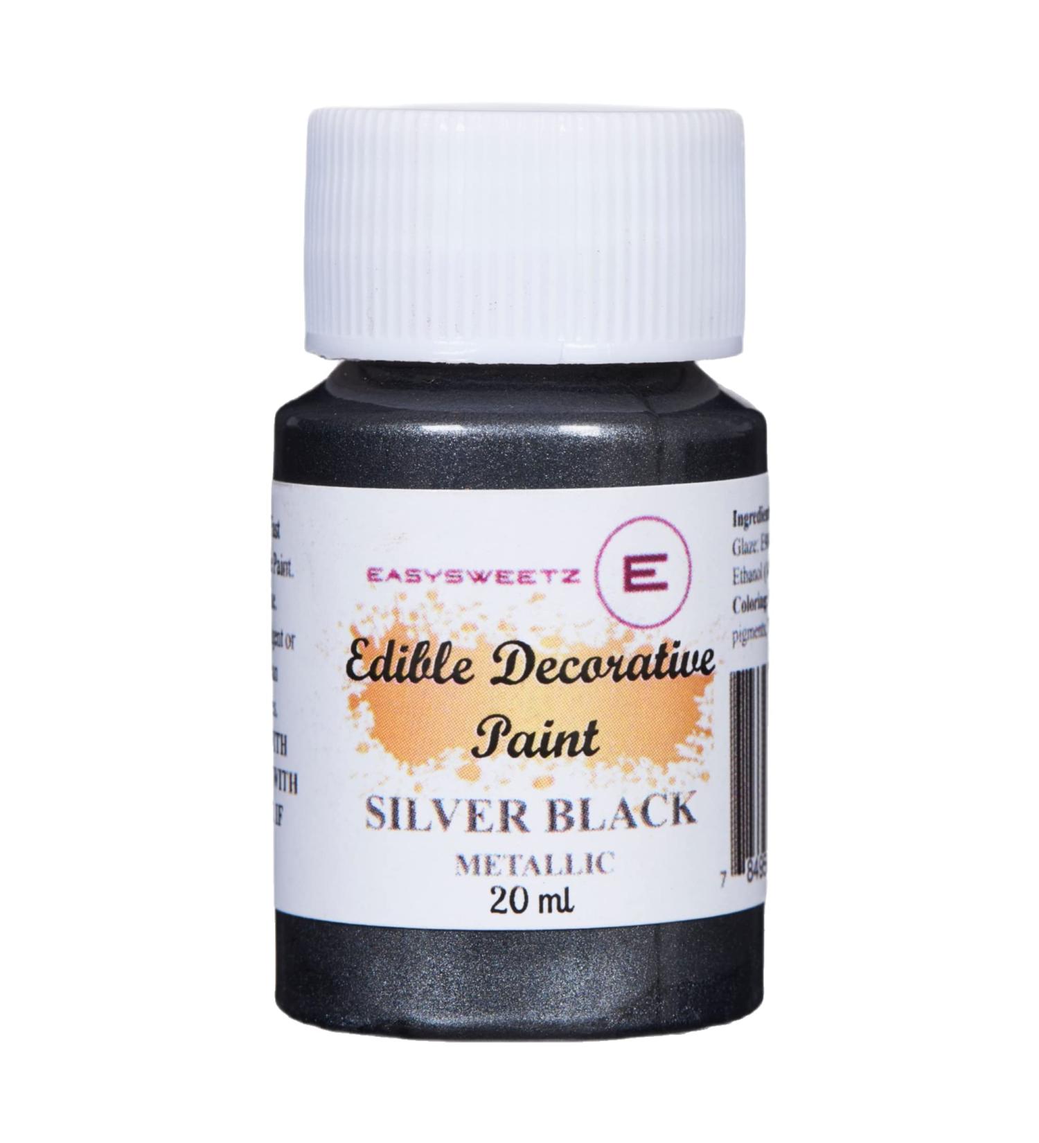 EasySweetz 100% Edible Decorative Paint Metallic: (Silver Black) 20 ml