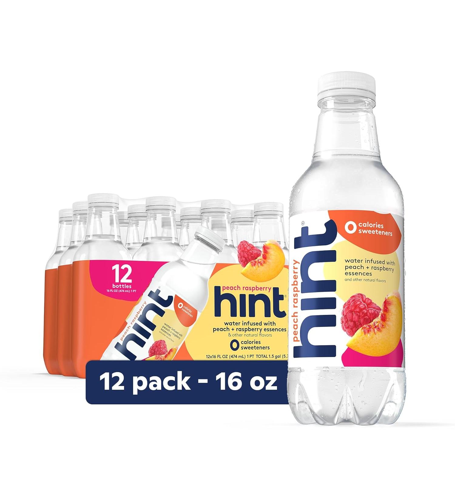 Hint Pure Water Zero Sugar - Peach Raspberry - Pack of 12 - 16 Fl Oz. - Buy Online on GoSupps.com