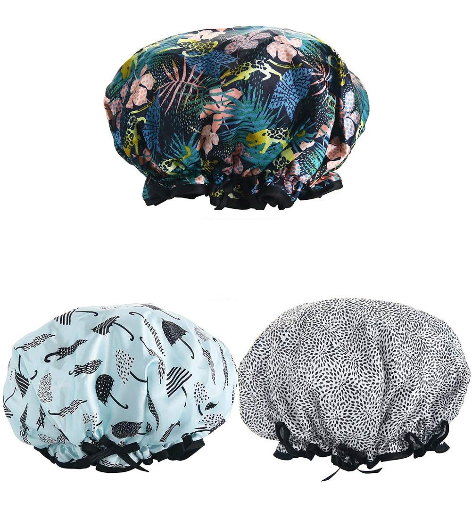 Buy Adjustable 3 Pack Waterproof Shower Caps for Women | Double Layer Swimming Caps - Multicolor - Buy Online on GoSupps.com