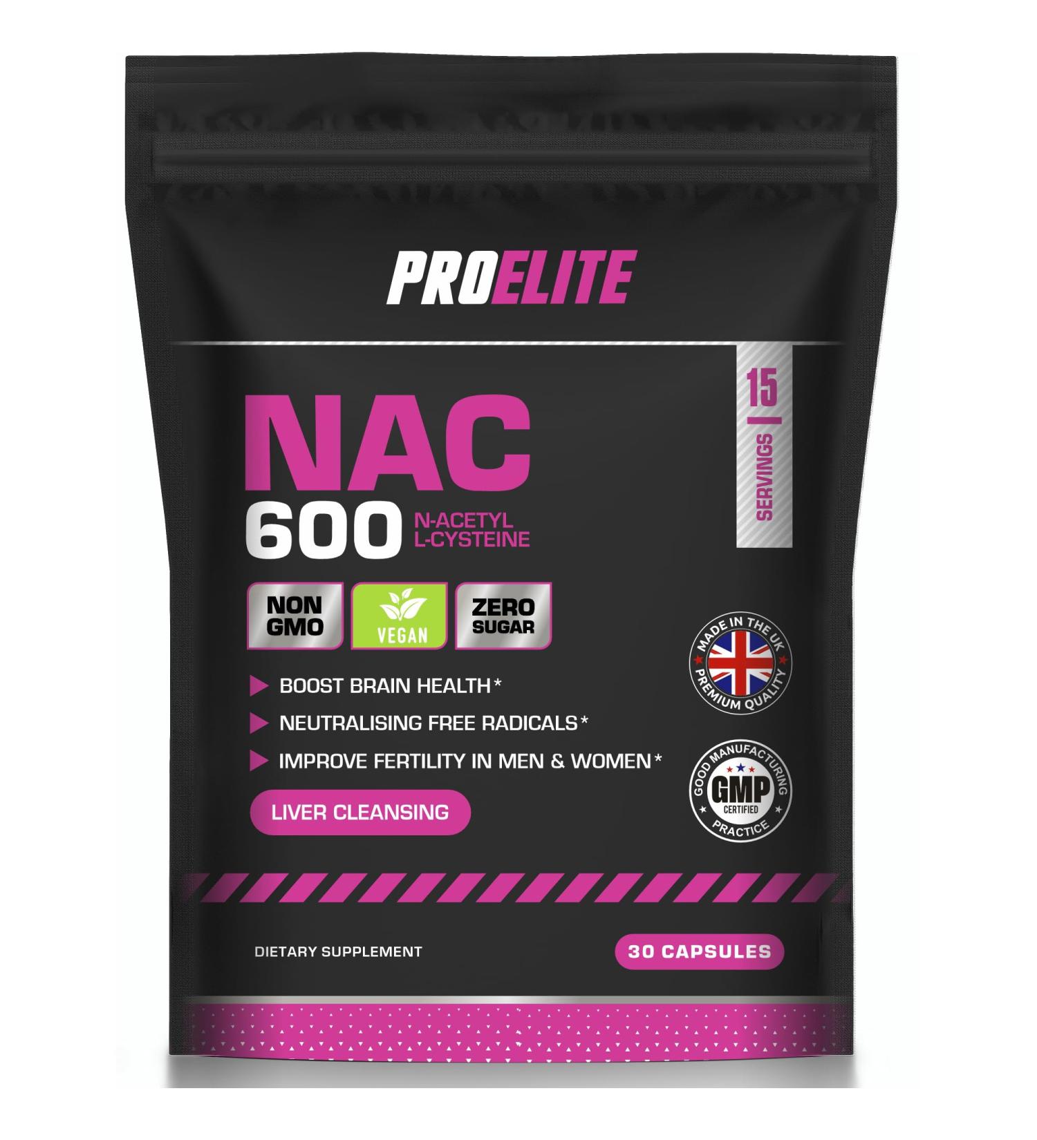 Pure NAC N Acetyl Cysteine 600mg 30 Capsules Vegan Amino Acid L-Cysteine Supplement Replenishes Antioxidant Glutathione Made in UK by PROELITE - Buy Online on GoSupps.com