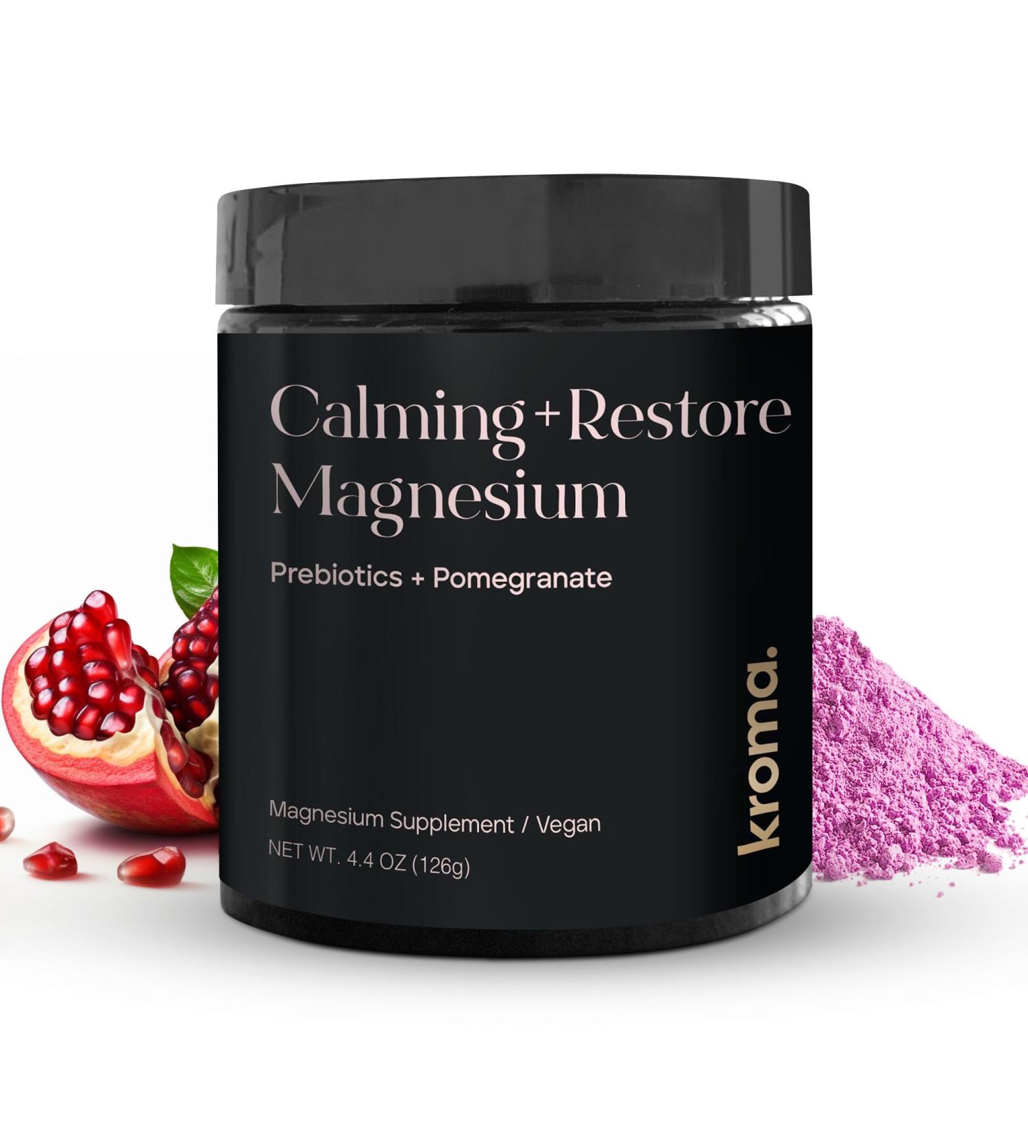 Kroma Calming + Restore Magnesium Powder Magnesium Citrate with L-Theanine for Relaxation Sleep Cycle & Digestive Support Muscle Recovery Supplement Pomegranate Flavor 4.4 oz 30 Servings - Buy Online on GoSupps.com