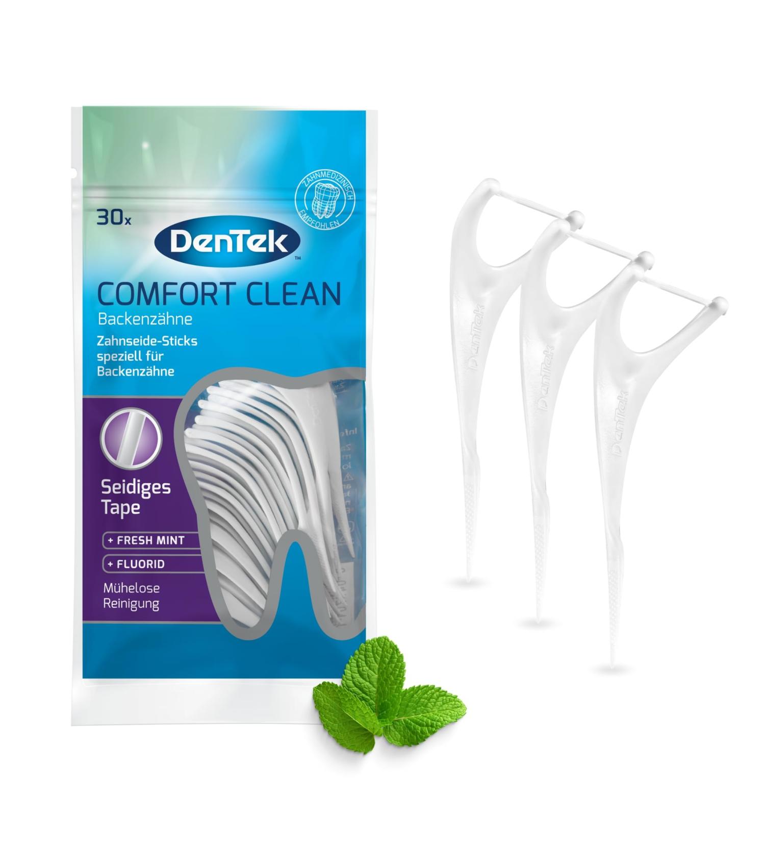 Buy Dentek Comfort Clean Dental Floss Sticks - 30 pcs for Molar Cleaning | Mint Flavor & Fluoride - Ideal for Interdental Spaces - Buy Online on GoSupps.com