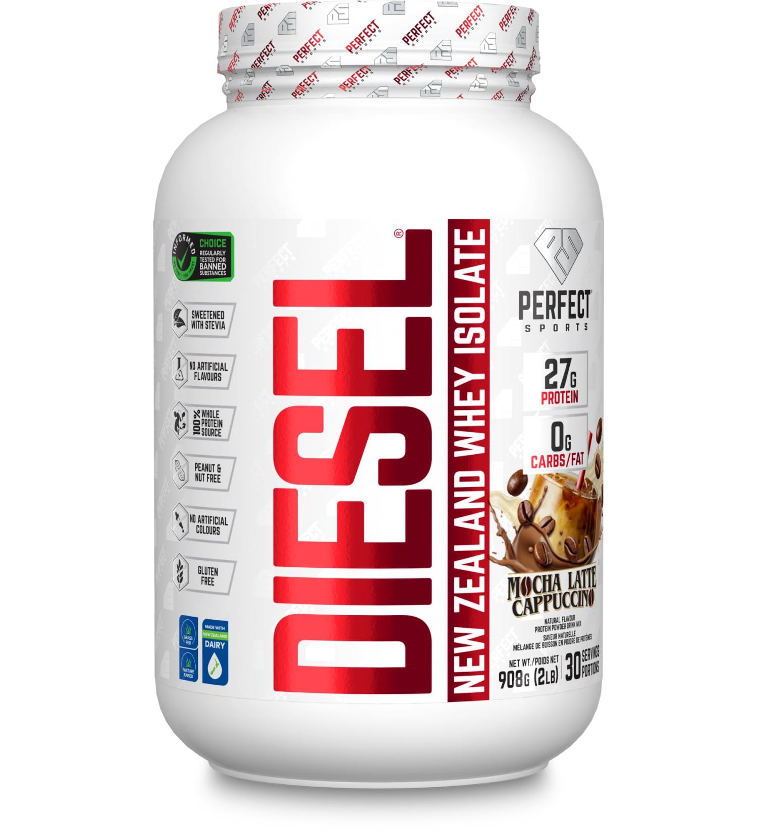 DIESEL 100% New Zealand Whey Isolate Grass-Fed & Pasture Raised - Mocha Latte Cappucino 2lb - Buy Online on GoSupps.com