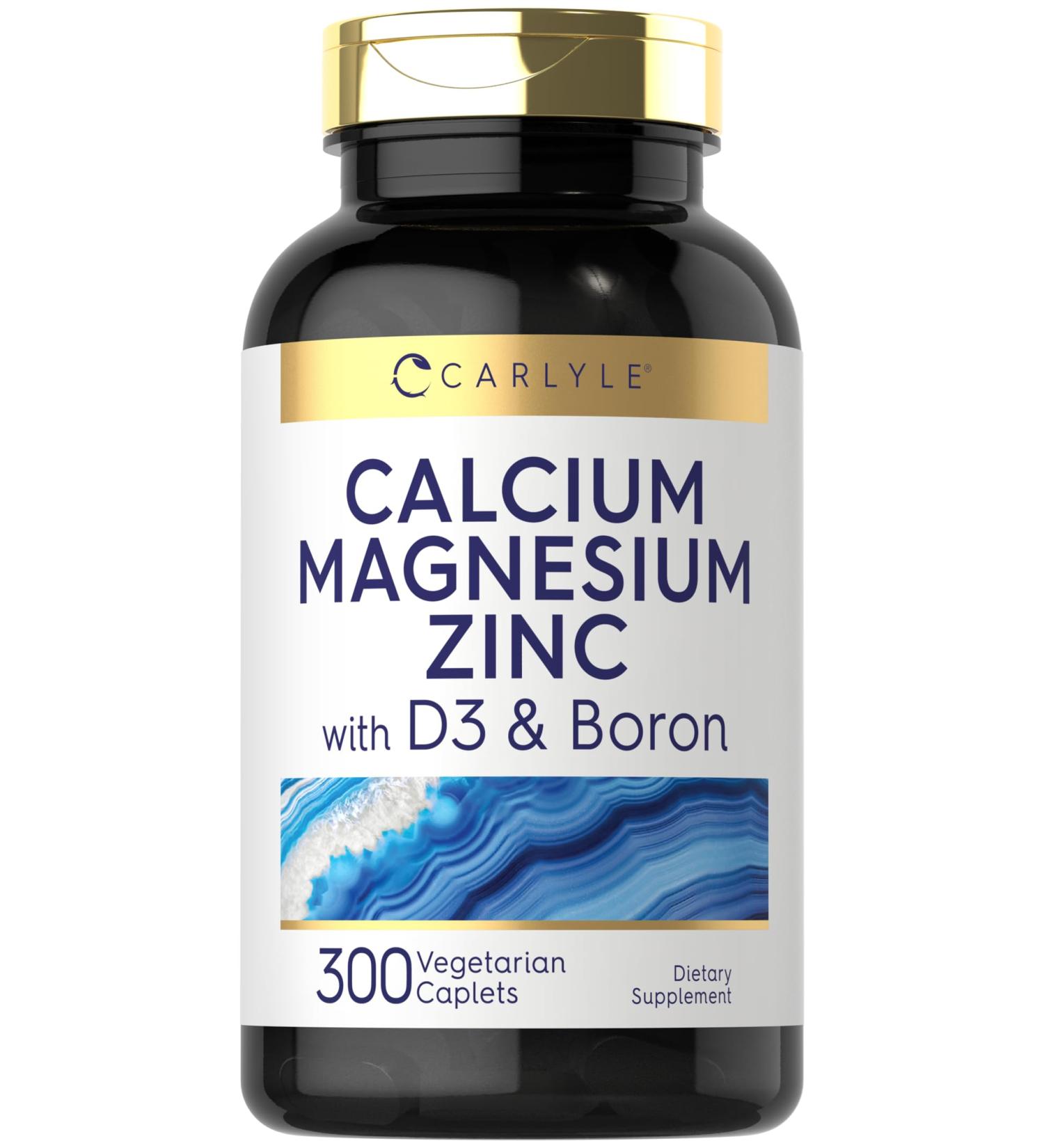 Carlyle Calcium Magnesium Zinc D3 | 300 Caplets | with Boron | Vegetarian Non-GMO & Gluten Free Supplement 300 Count (Pack of 1) - Buy Online on GoSupps.com