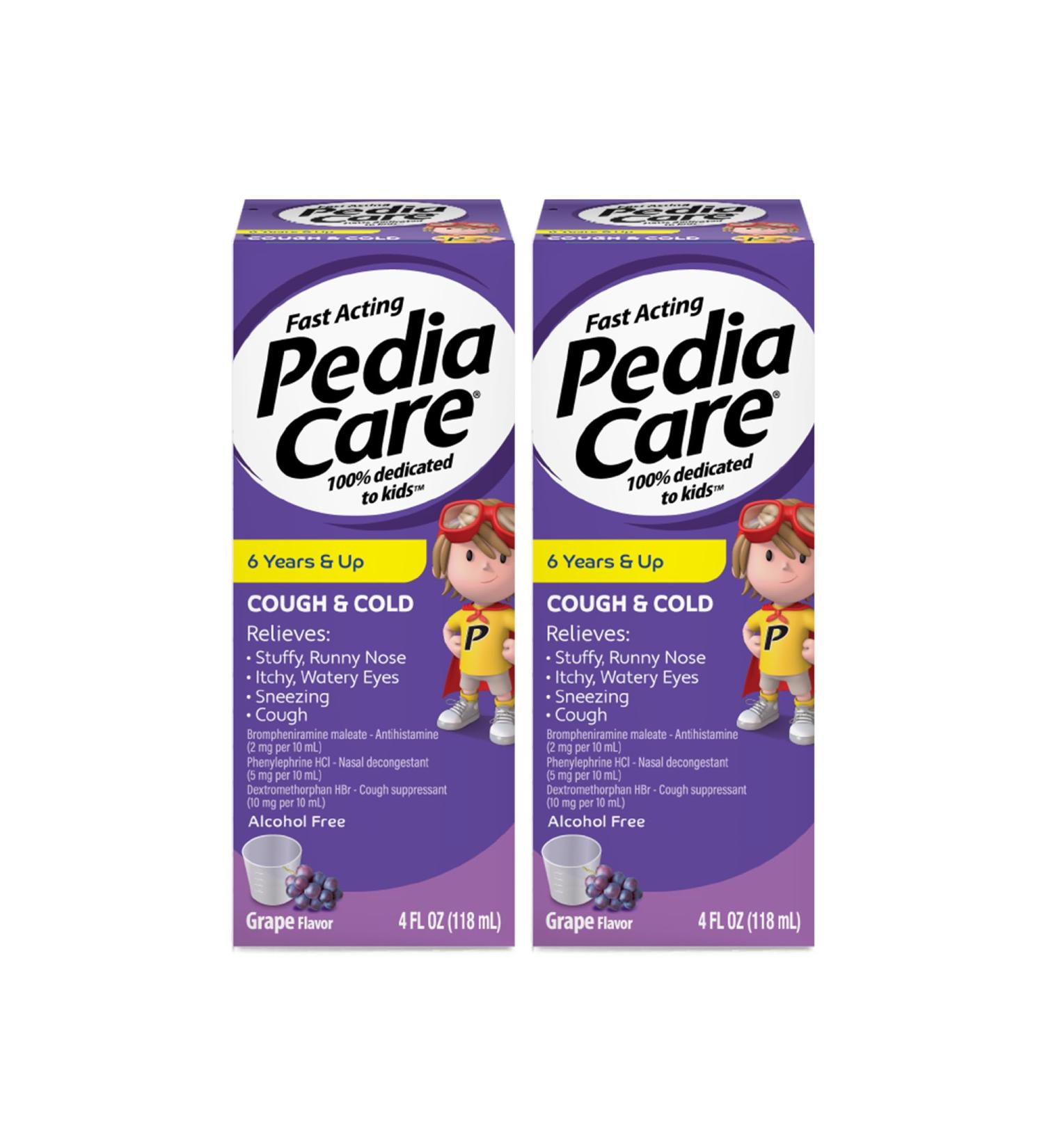PediaCare Fast Acting Children's Multi-Symptom Cough & Cold Liquid Medicine for Cough Sneezing Stuffy & Runny Nose Itchy Watery Eyes Alcohol-Free Ages 6+ Grape Flavor 4 fl oz (2 Pack) - Buy Online on GoSupps.com