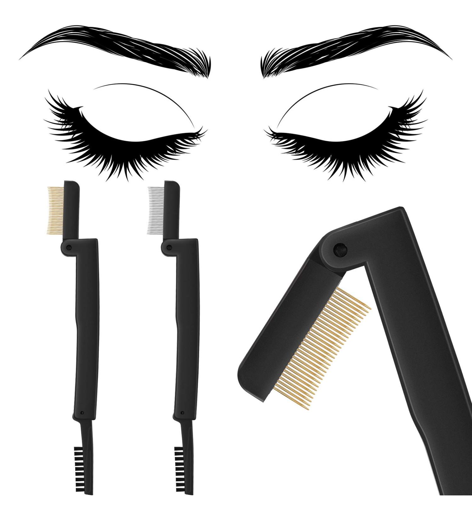 2 Pieces Folding Eyelash Comb Curlers & Brow Brush Set - Makeup Tool for Lash & Brow Grooming - Buy Online on GoSupps.com