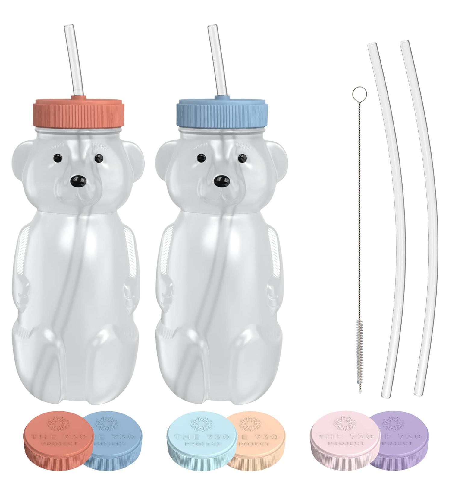 Honey Bear Straw Cup 2-Pack with Travel Lid | 8oz Baby Cup with Improved Design | Straw Learning Therapy Cup | Blueberry Pie/Firetruck - Buy Online on GoSupps.com