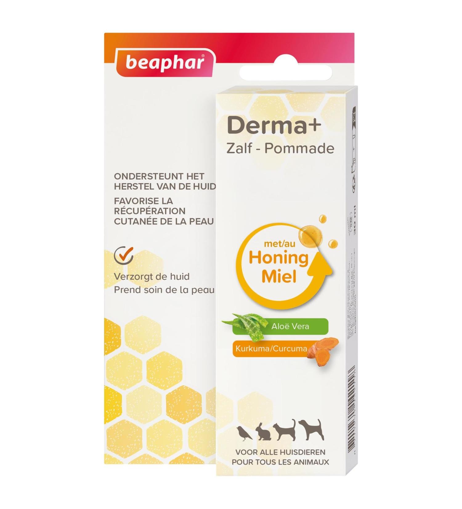 BEAPHAR – Derma+ Ointment – Damaged Skin & Insect Bites – Repairs and Protects Dry and Damaged Skin – with Honey, Turmeric and Aloe Vera – for All Animals – 30 ML